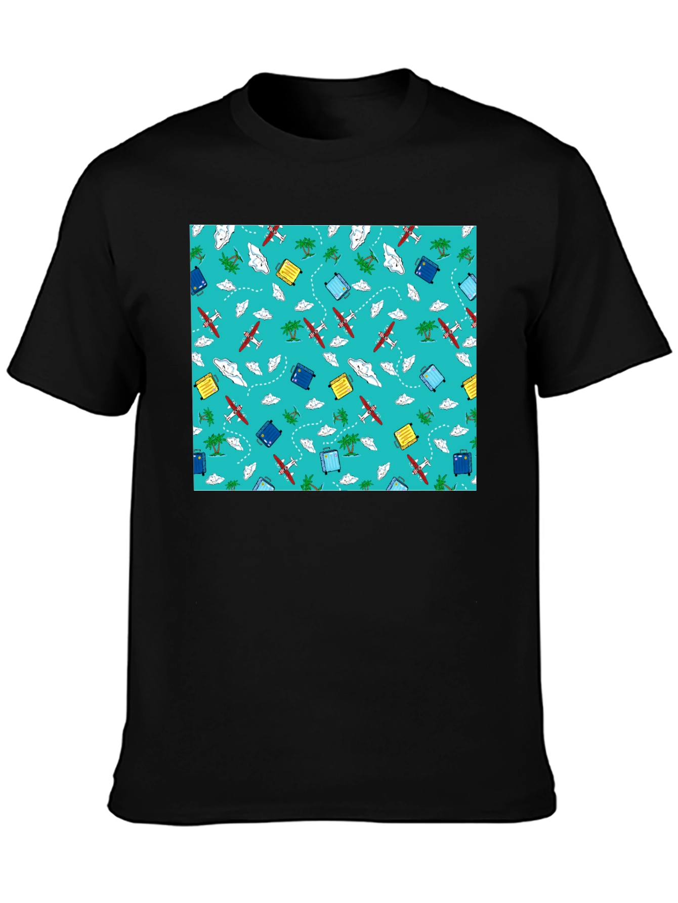 Black Travel Pattern Black T-Shirt view 3