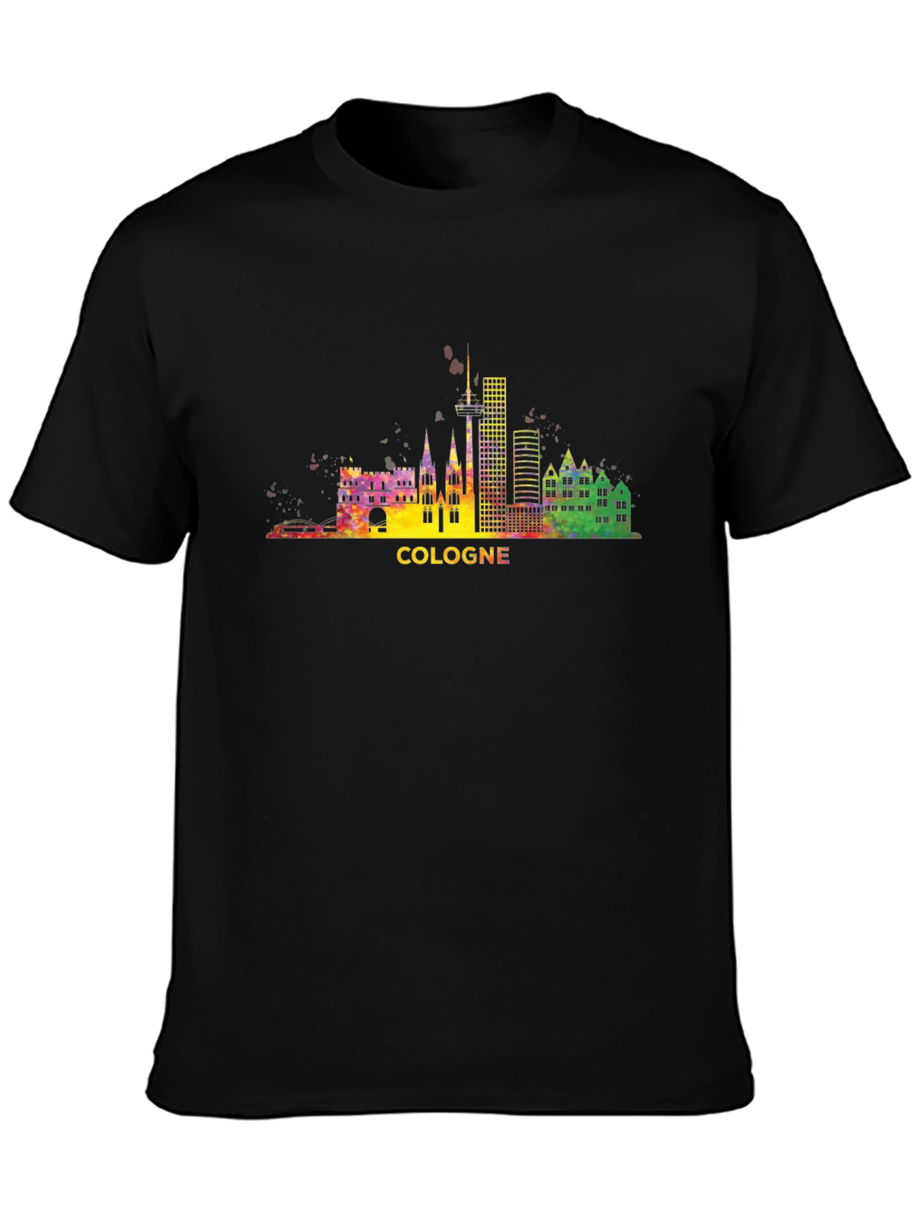 Black Cologne Germany Skyline T-Shirt - Vibrant Cityscape Design view 3