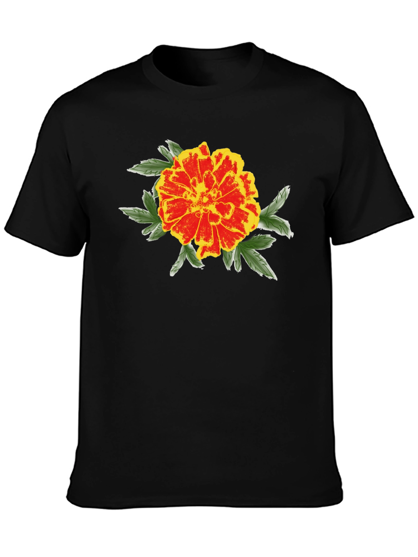Black Marigold Graphic Black T-Shirt - Stylish Floral Design view 3