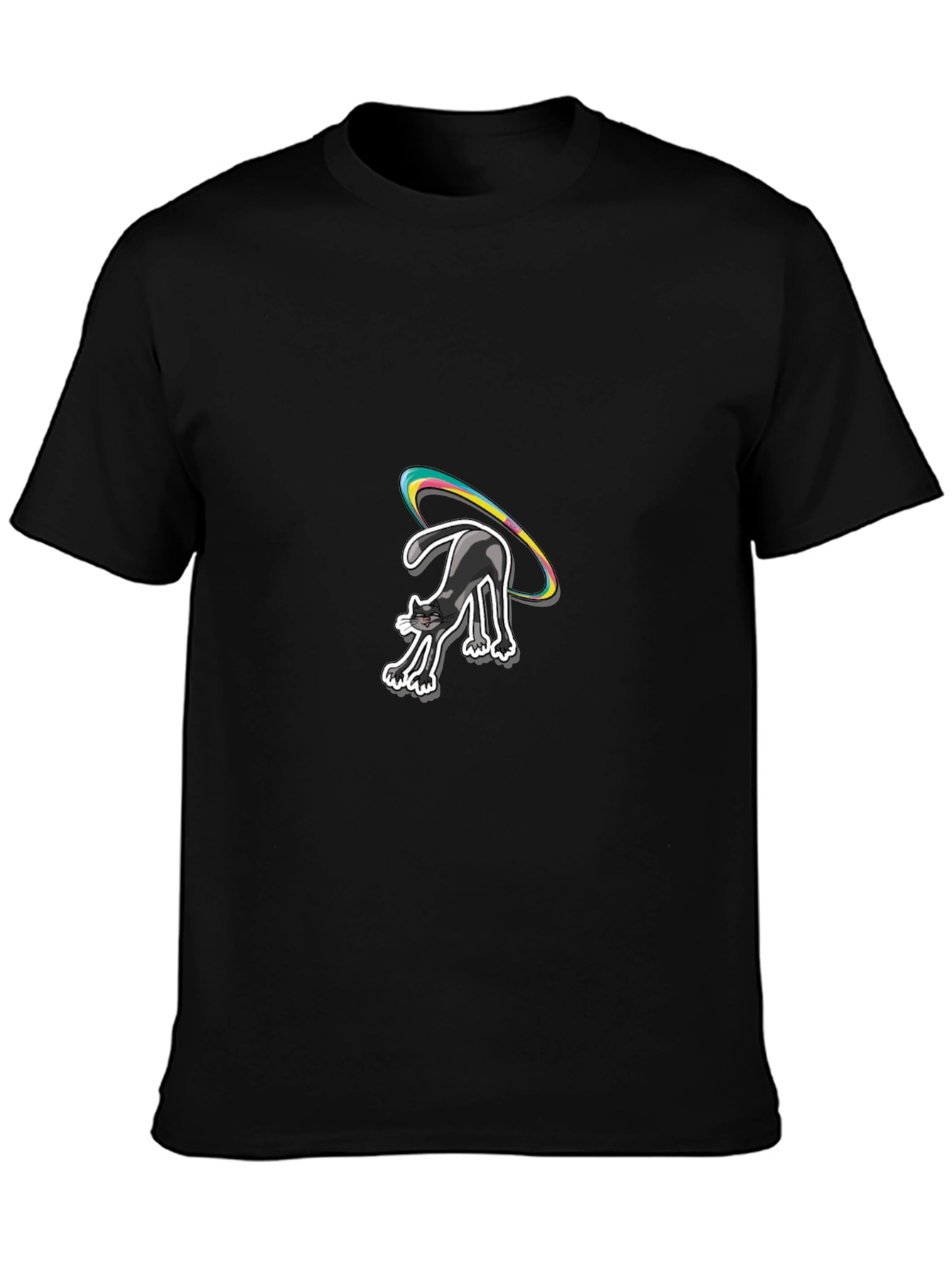 Black Black Cat T-Shirt with Rainbow Halo view 3