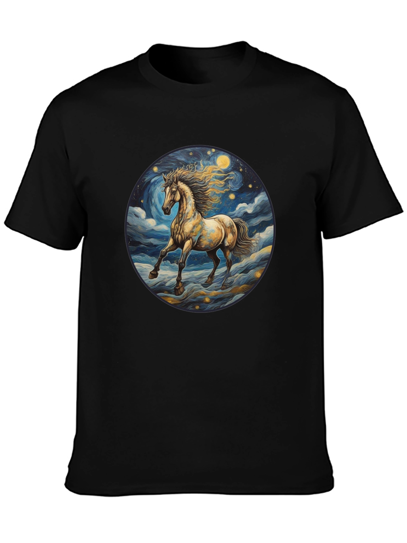 Black Starry Night Horse Graphic Tee - Black Cotton Comfort view 3