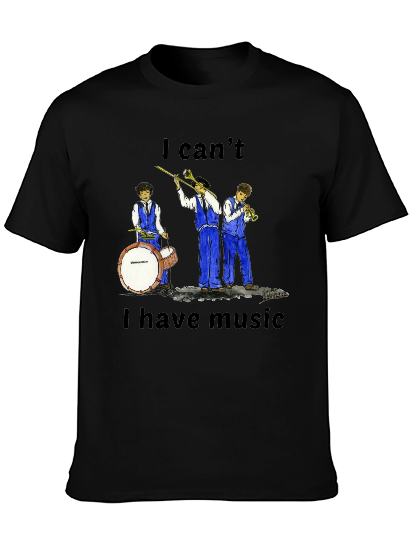 Black I Can't I Have Music T-Shirt view 3