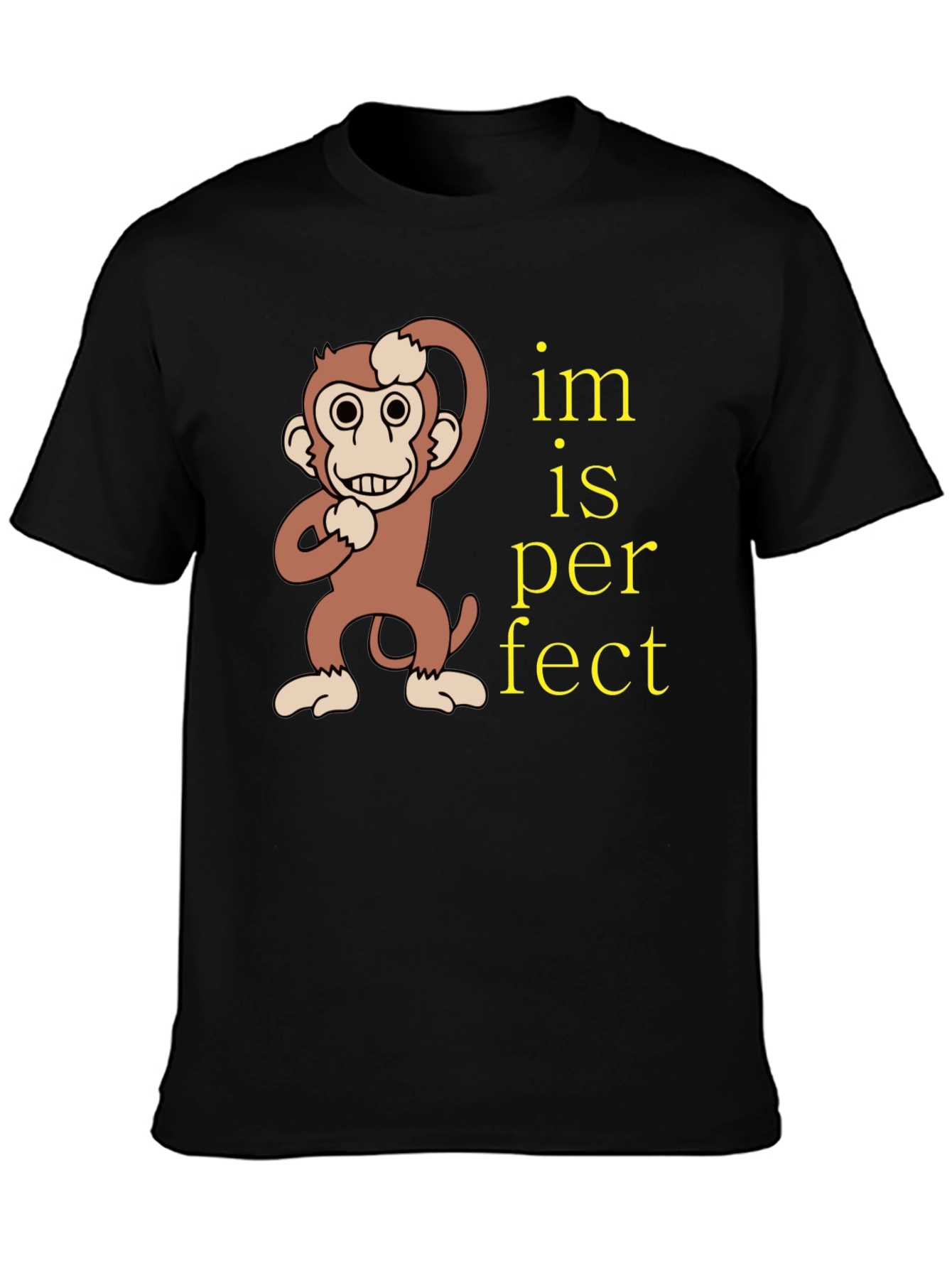 Black Funny Monkey "Im is Perfect" Graphic T-Shirt view 3