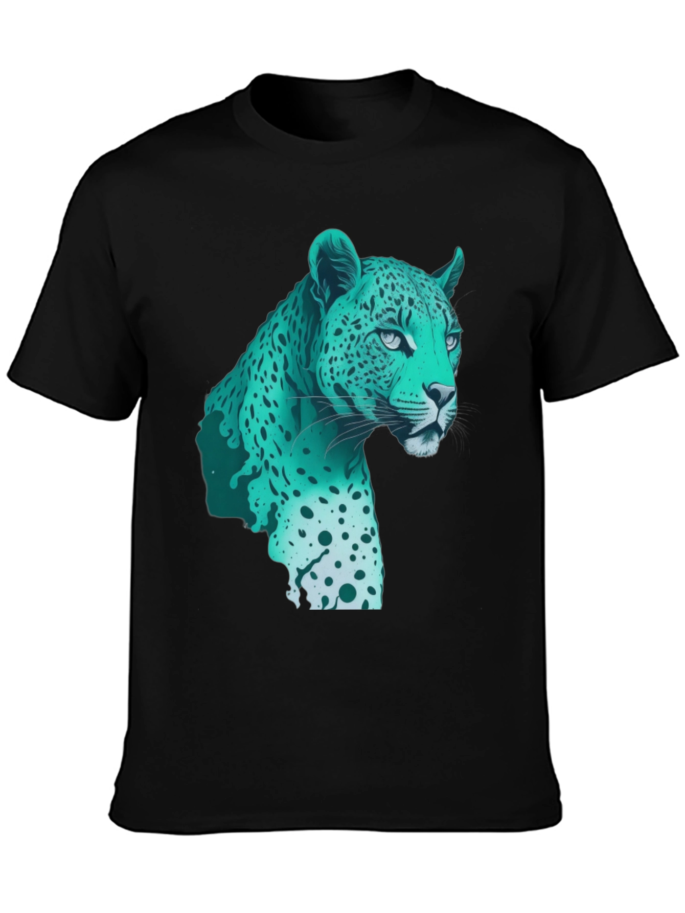 Black Cool Teal Jaguar Graphic Print Black T-Shirt view 3