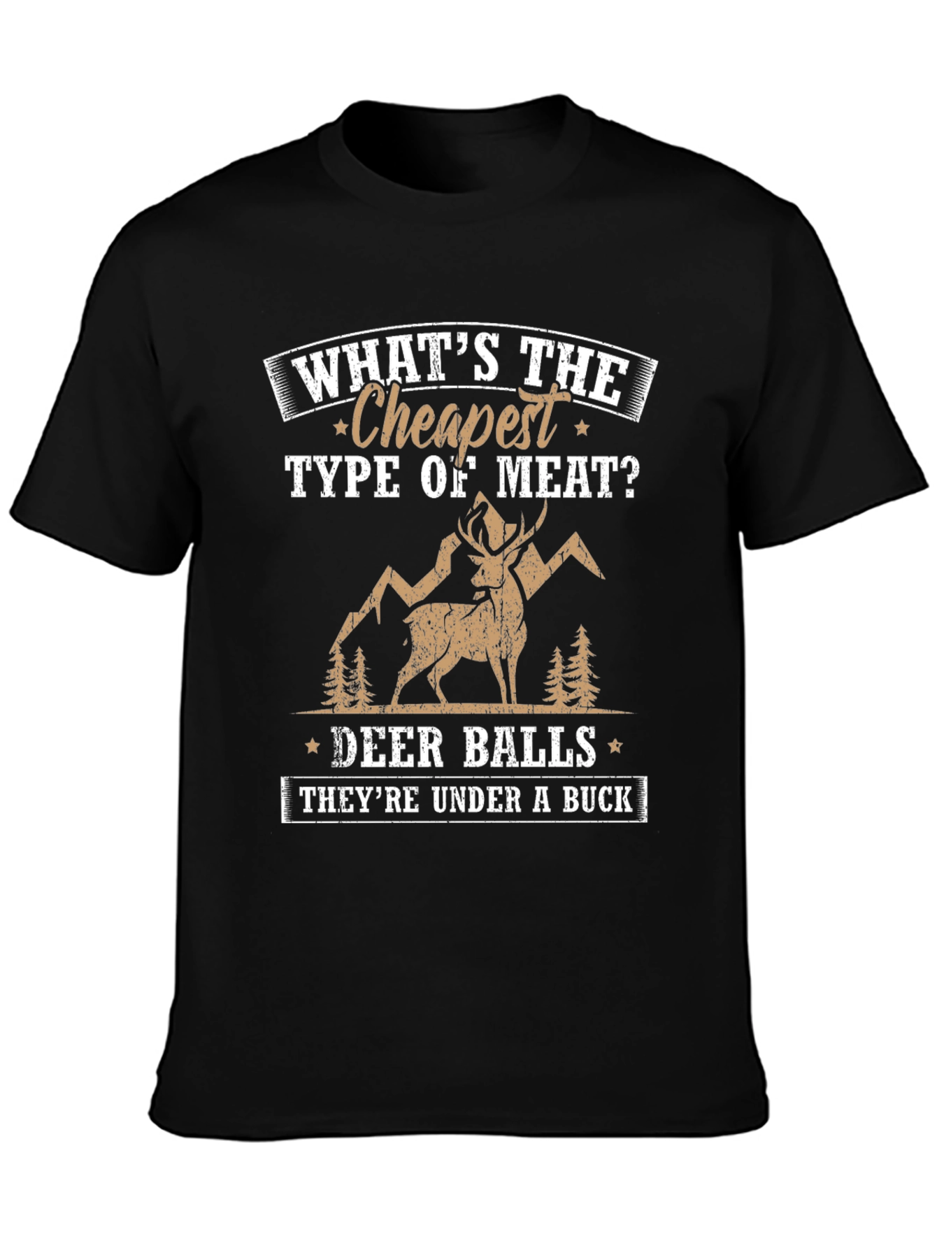 Black Funny Deer Balls Under A Buck Hunting T-Shirt view 3