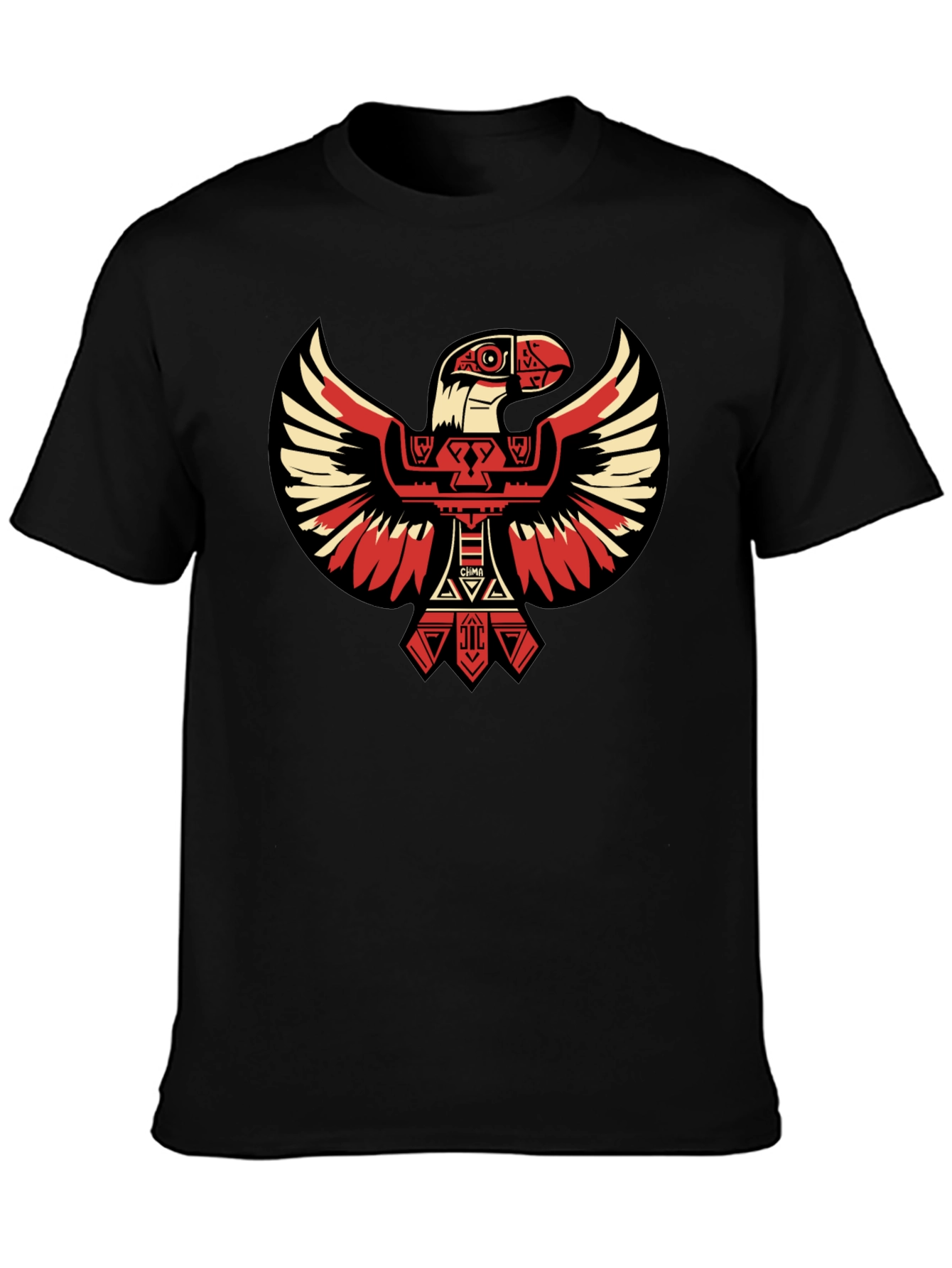 Black Aztec Eagle Graphic Tee - Black Cotton T-Shirt view 3