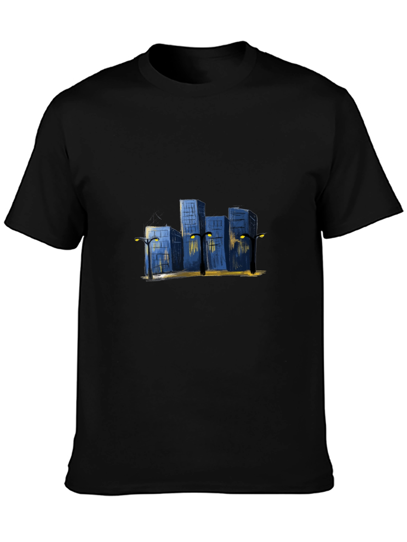 Black Cityscape Graphic Tee - Urban Night Scene view 3