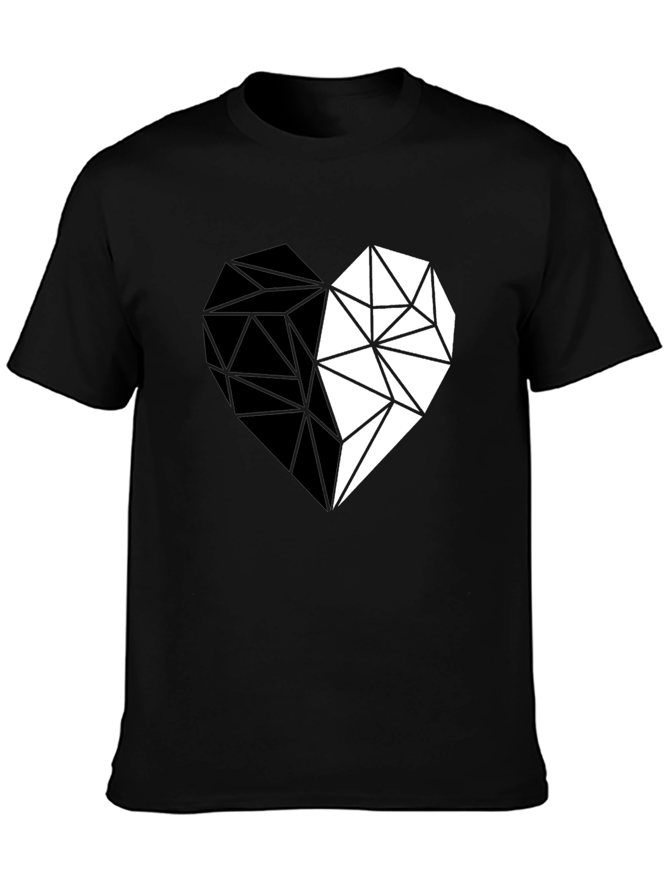 Black Geometric Heart Print Black Casual Tee view 3