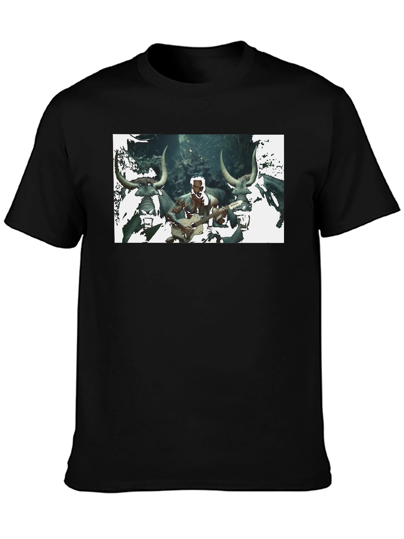 Black Men's Black T-Shirt with Unique Graphic Design view 3