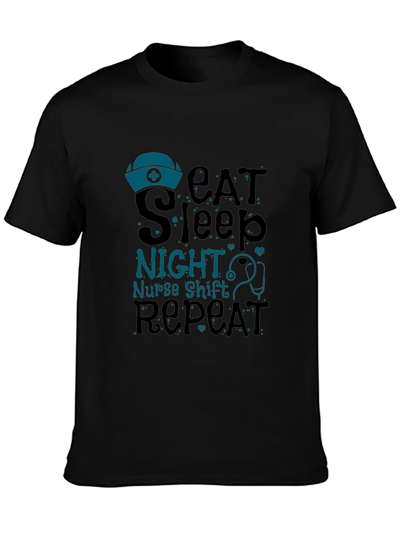 Black Nurse Night Shift T-Shirt - Eat Sleep Repeat view 3