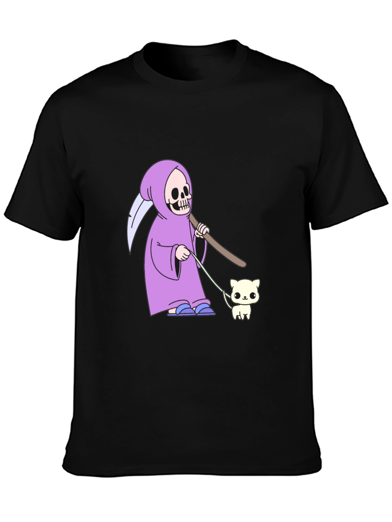 Black Grim Reaper Cat Walk T-Shirt - Funny Graphic Tee view 3