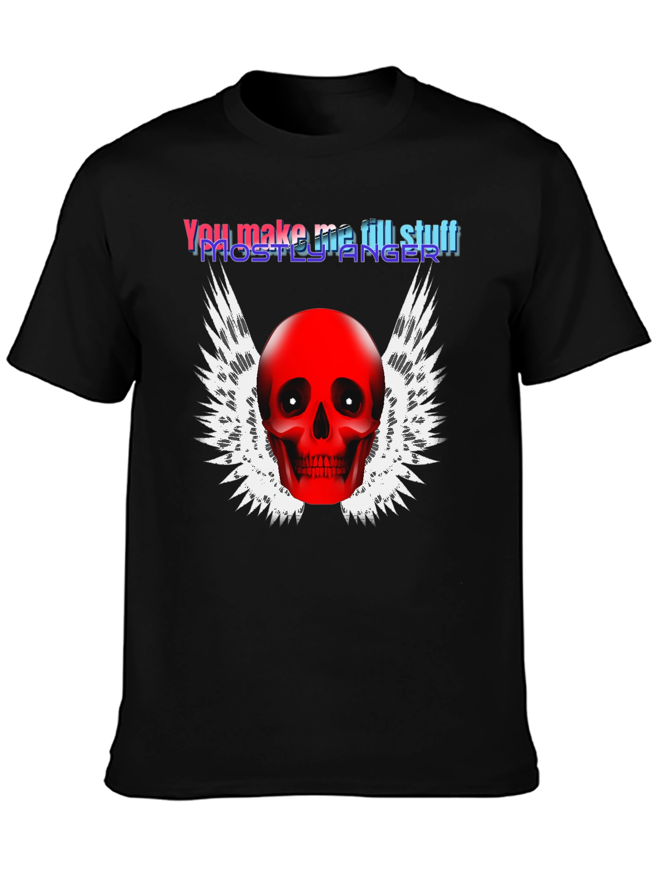 Black Edgy Skull Winged Graphic Print Black T-Shirt view 3