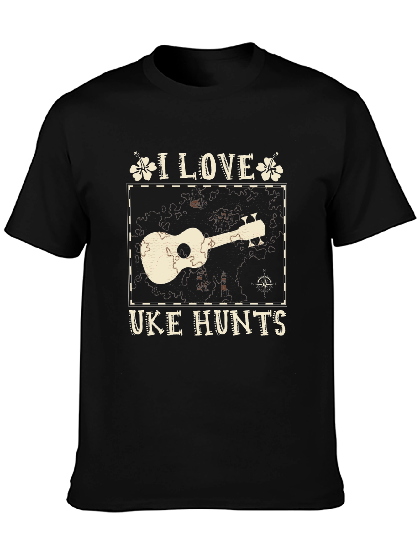 Black I Love Uke Hunts Graphic T-Shirt - Novelty Ukulele Tee view 3