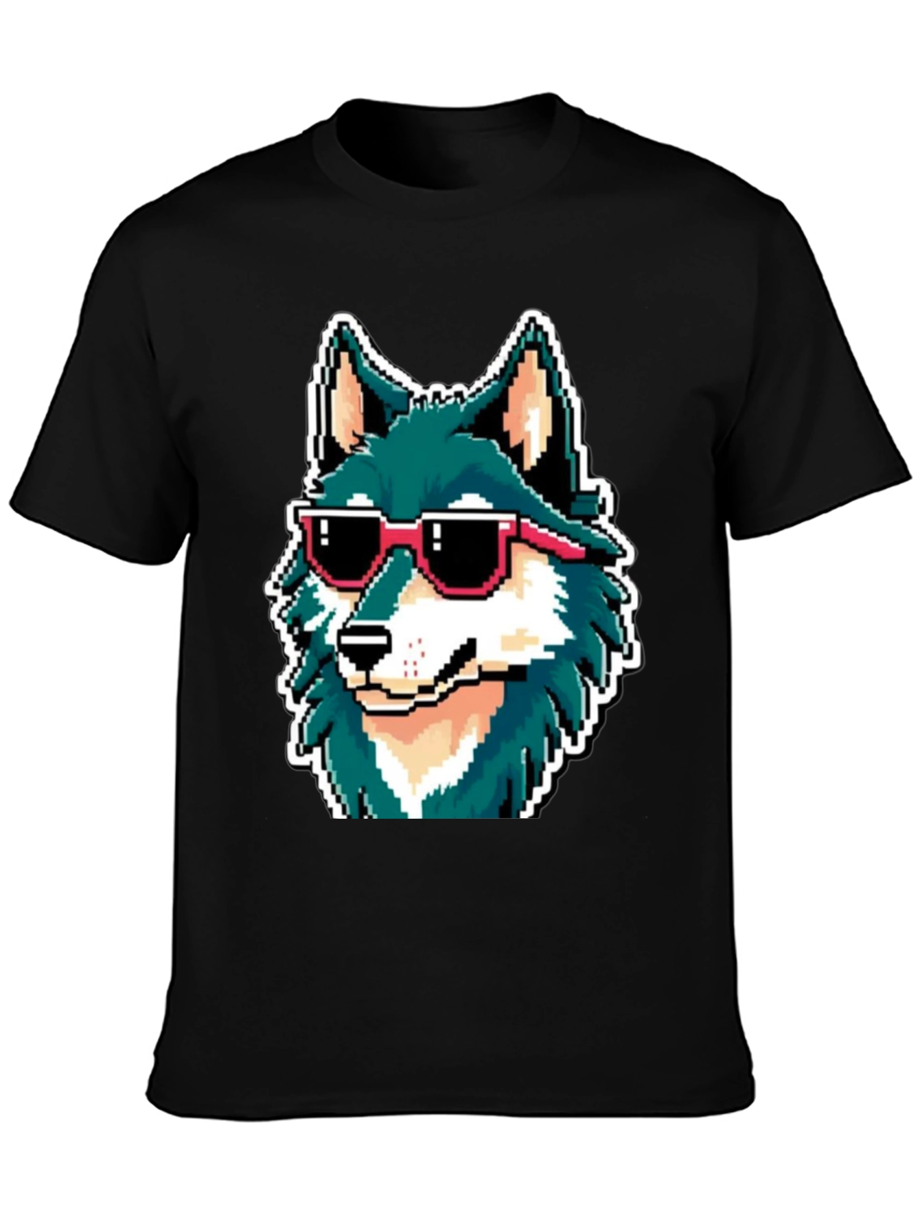Black Cool Pixel Wolf Tee view 3