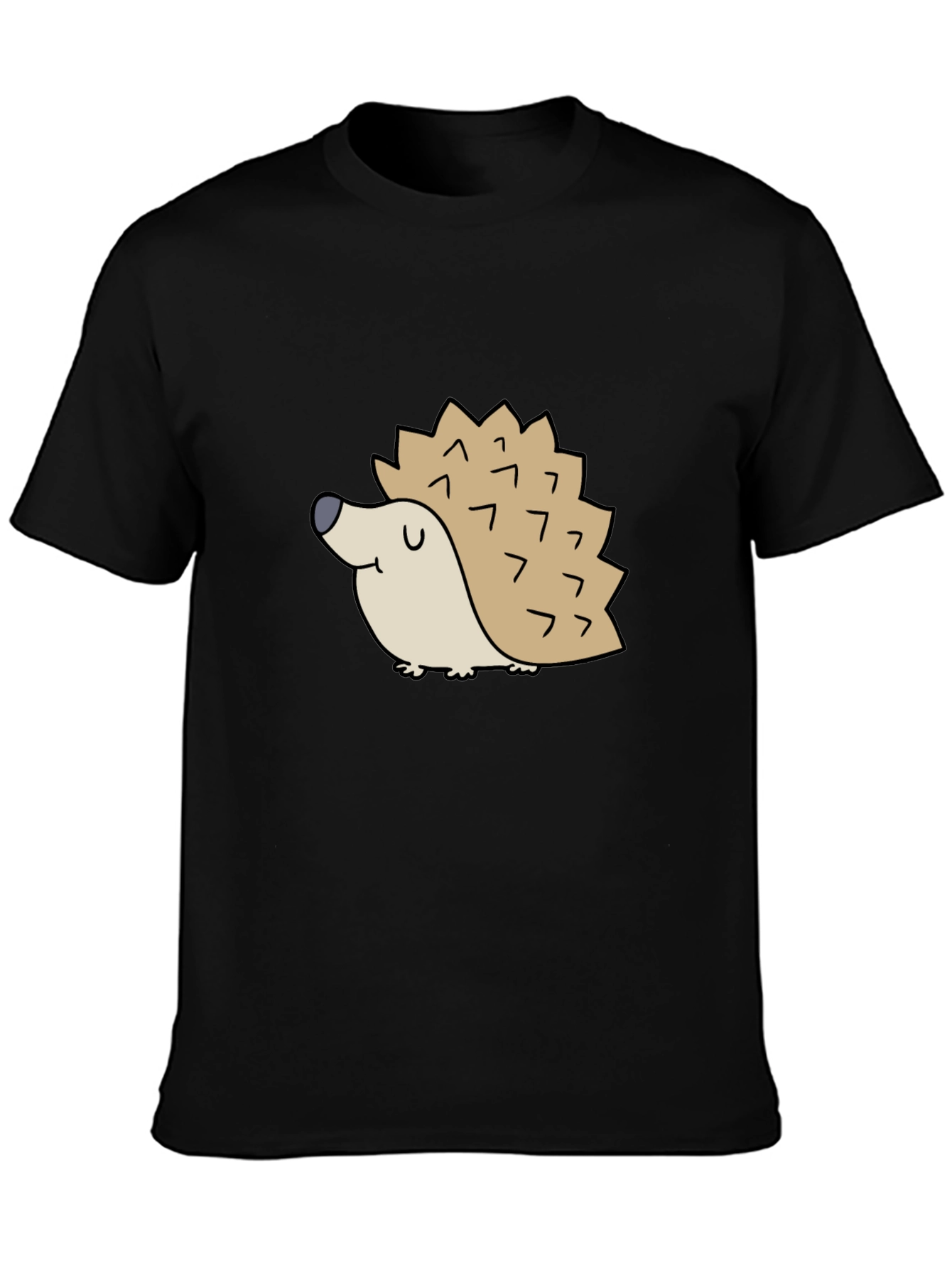 Black Cute Hedgehog Graphic Tee - Black Cotton T-Shirt view 3
