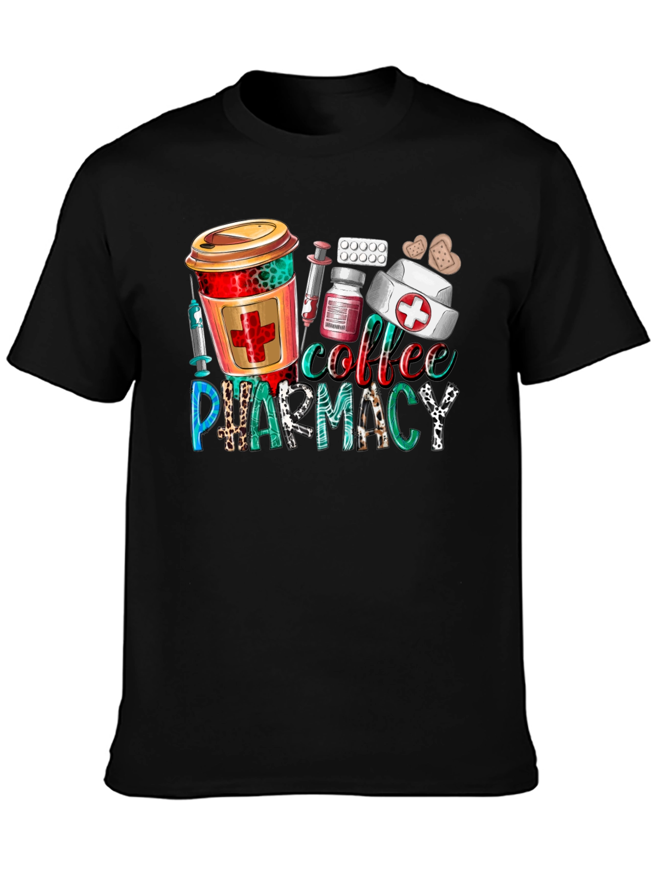 Black Coffee & Pharmacy Graphic T-Shirt view 3