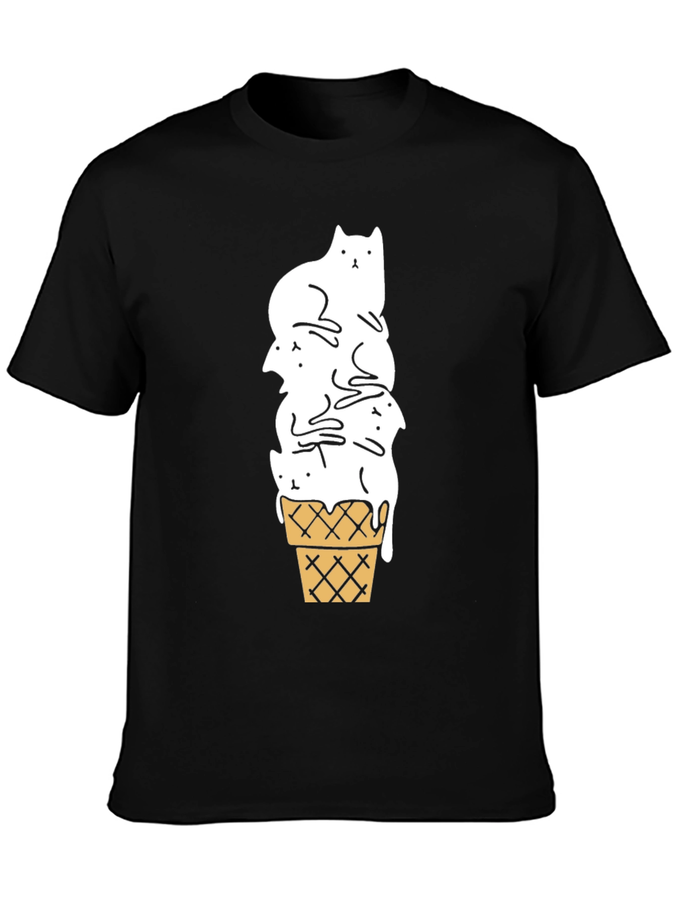 Black Cat Ice Cream Cone Black T-Shirt view 3