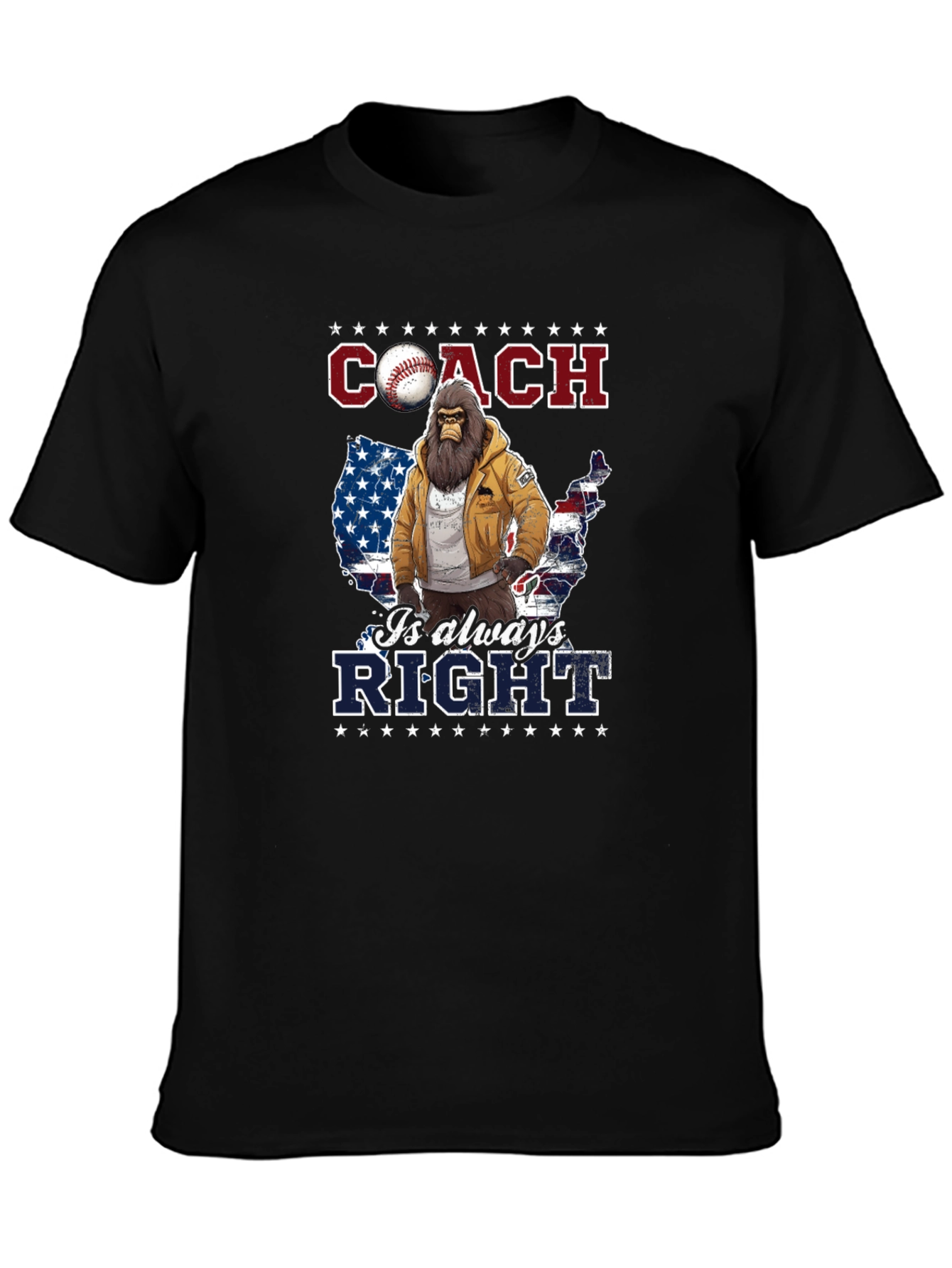 Black Coach is Always Right Bigfoot USA Flag T-Shirt view 3