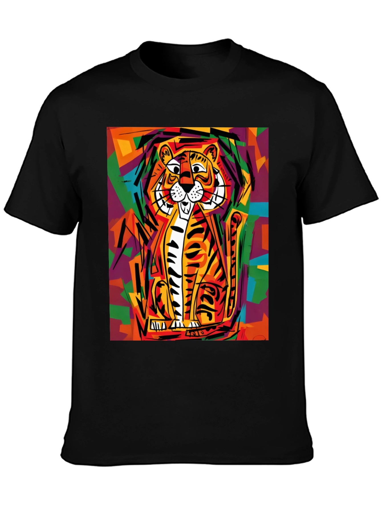 Black Abstract Tiger Graphic Tee - Soft Black Cotton view 3