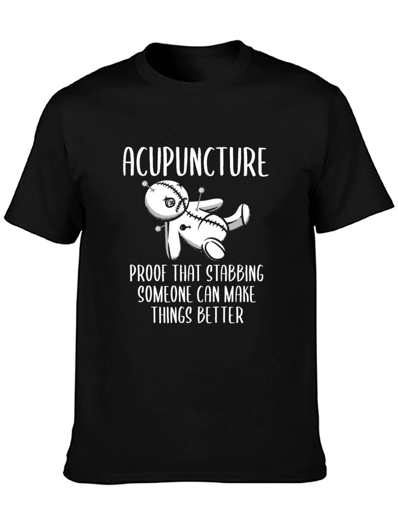 Black Acupuncture Stabbing Voodoo Doll Funny Black T-Shirt view 3
