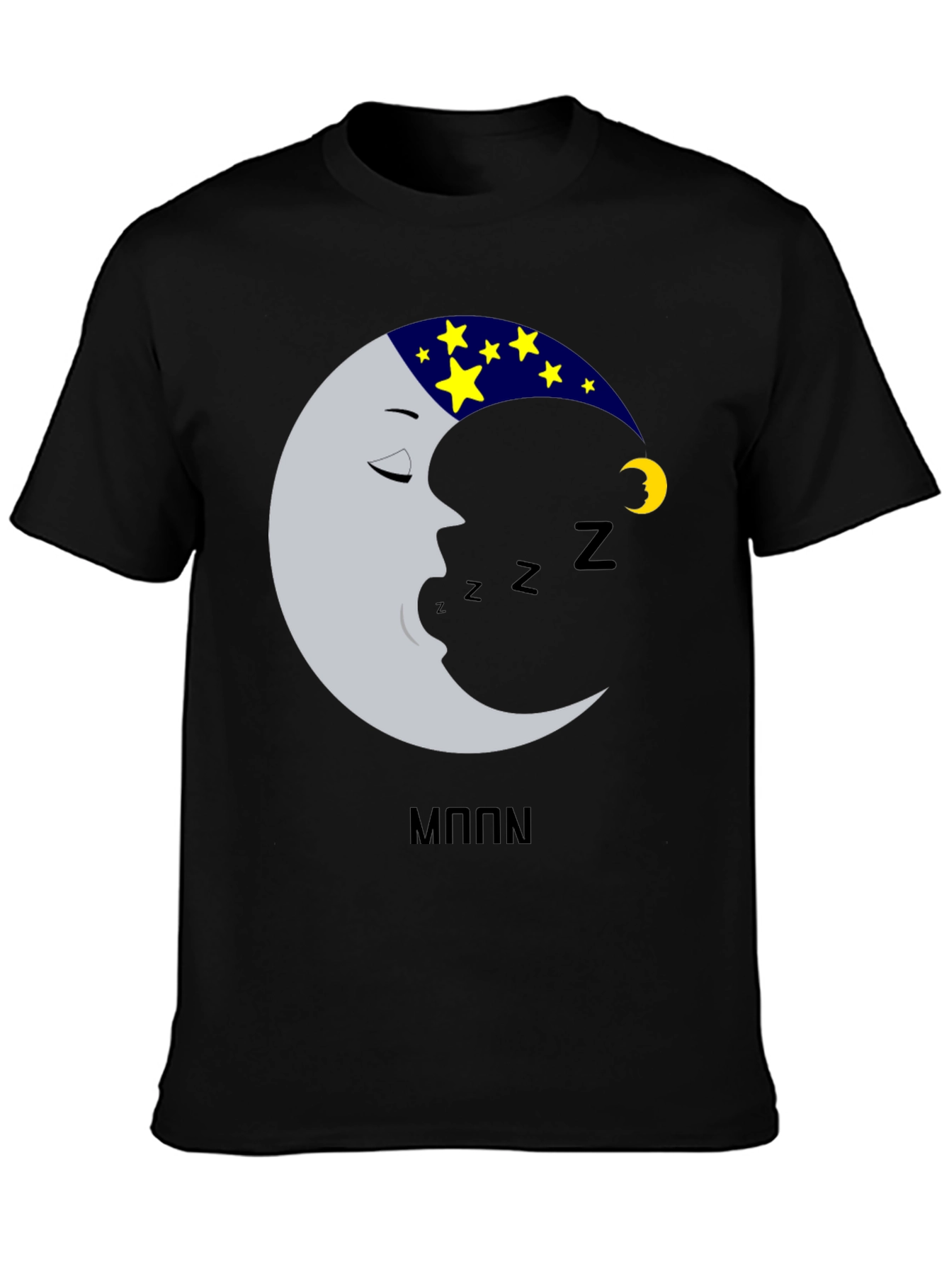Black Sleeping Moon T-Shirt - Dreamy Design view 3