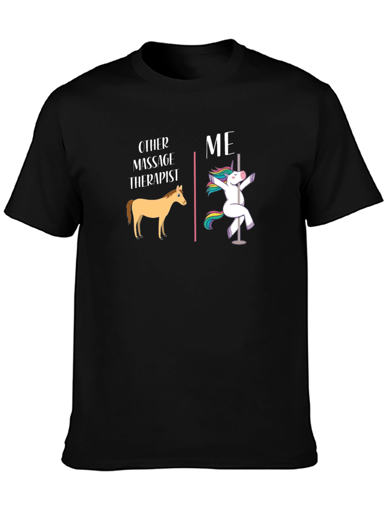 Black Funny Massage Therapist T-Shirt - Horse & Unicorn view 3