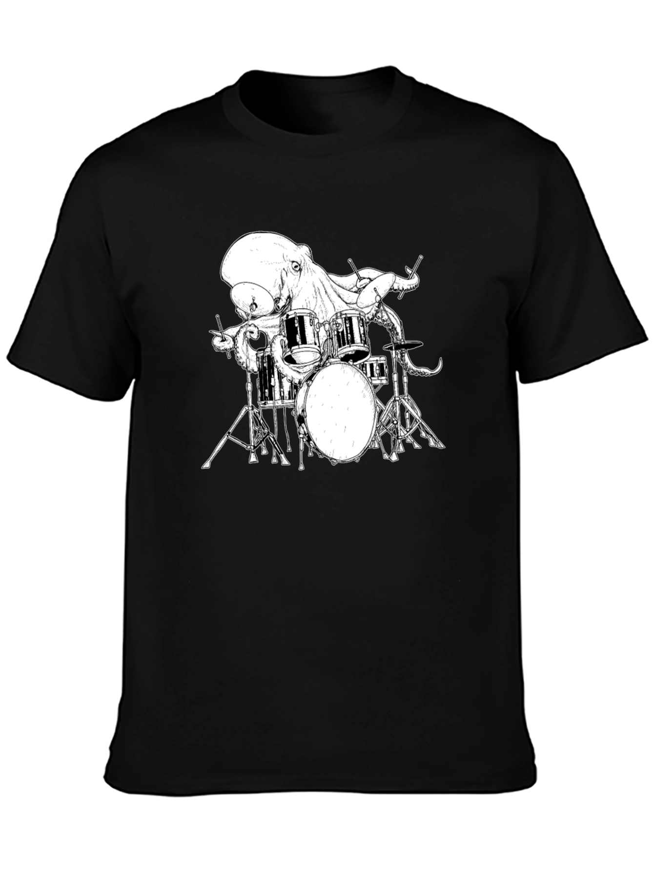Black Octopus Drummer Graphic T-Shirt view 3