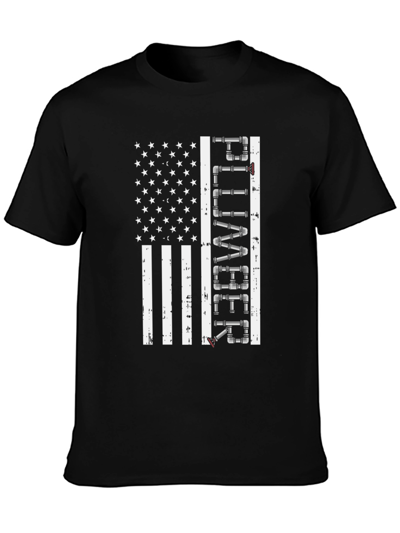 Black Plumber American Flag Graphic Tee view 3