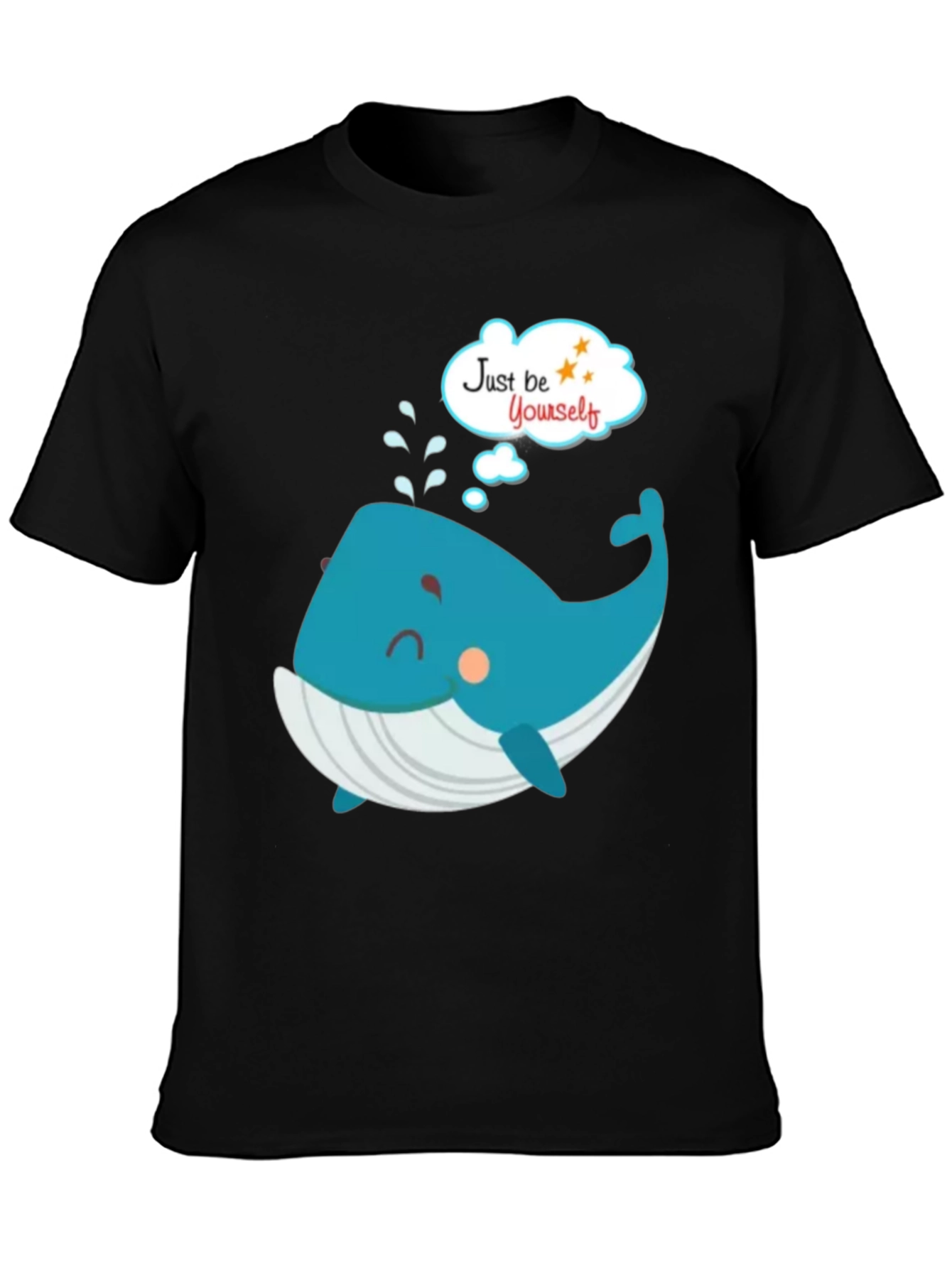 Black Cartoon Whale 'Just Be Yourself' Black Graphic T-Shirt view 3