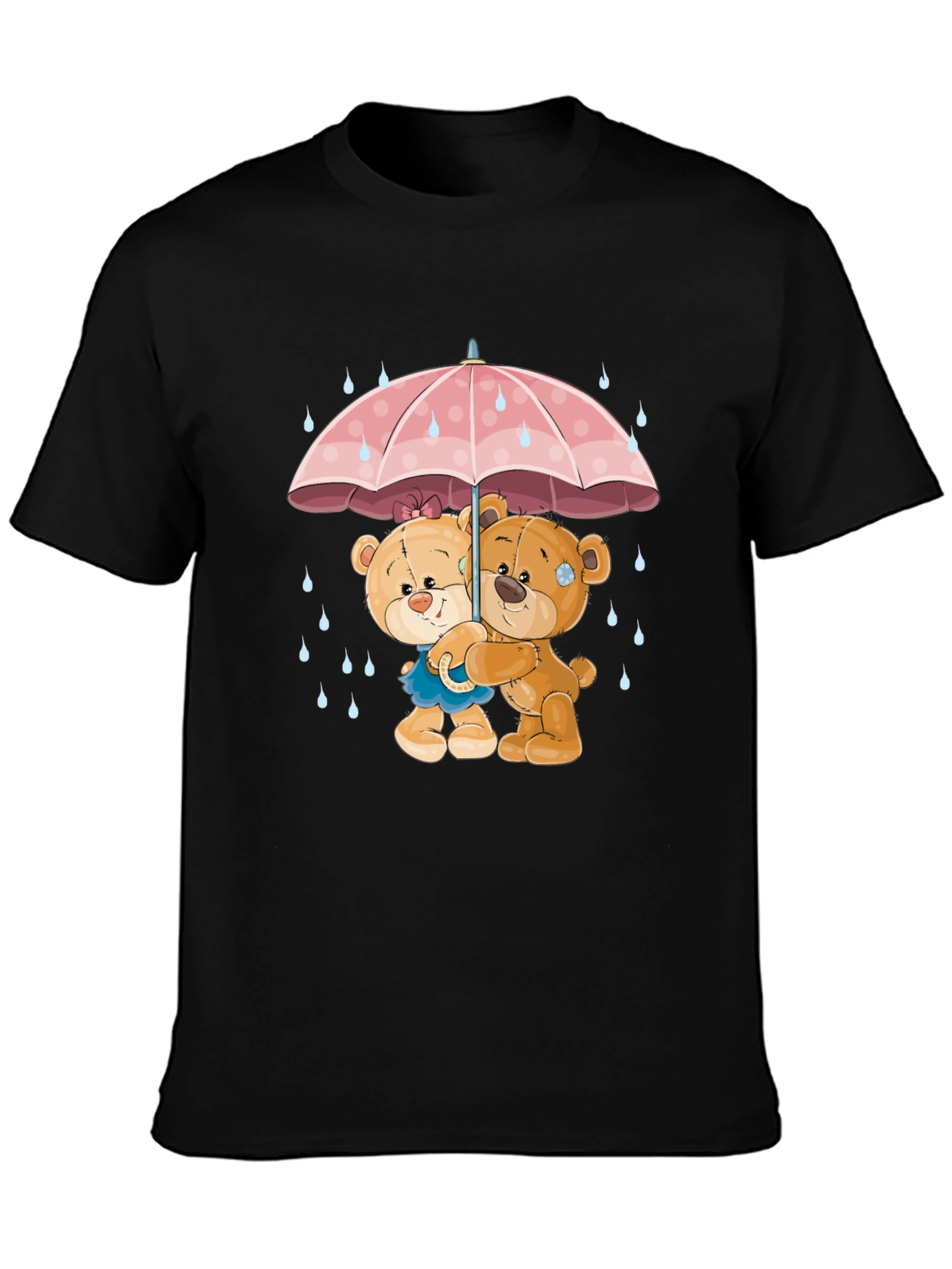Black Cute Teddy Bears Under Umbrella Graphic T-Shirt view 3