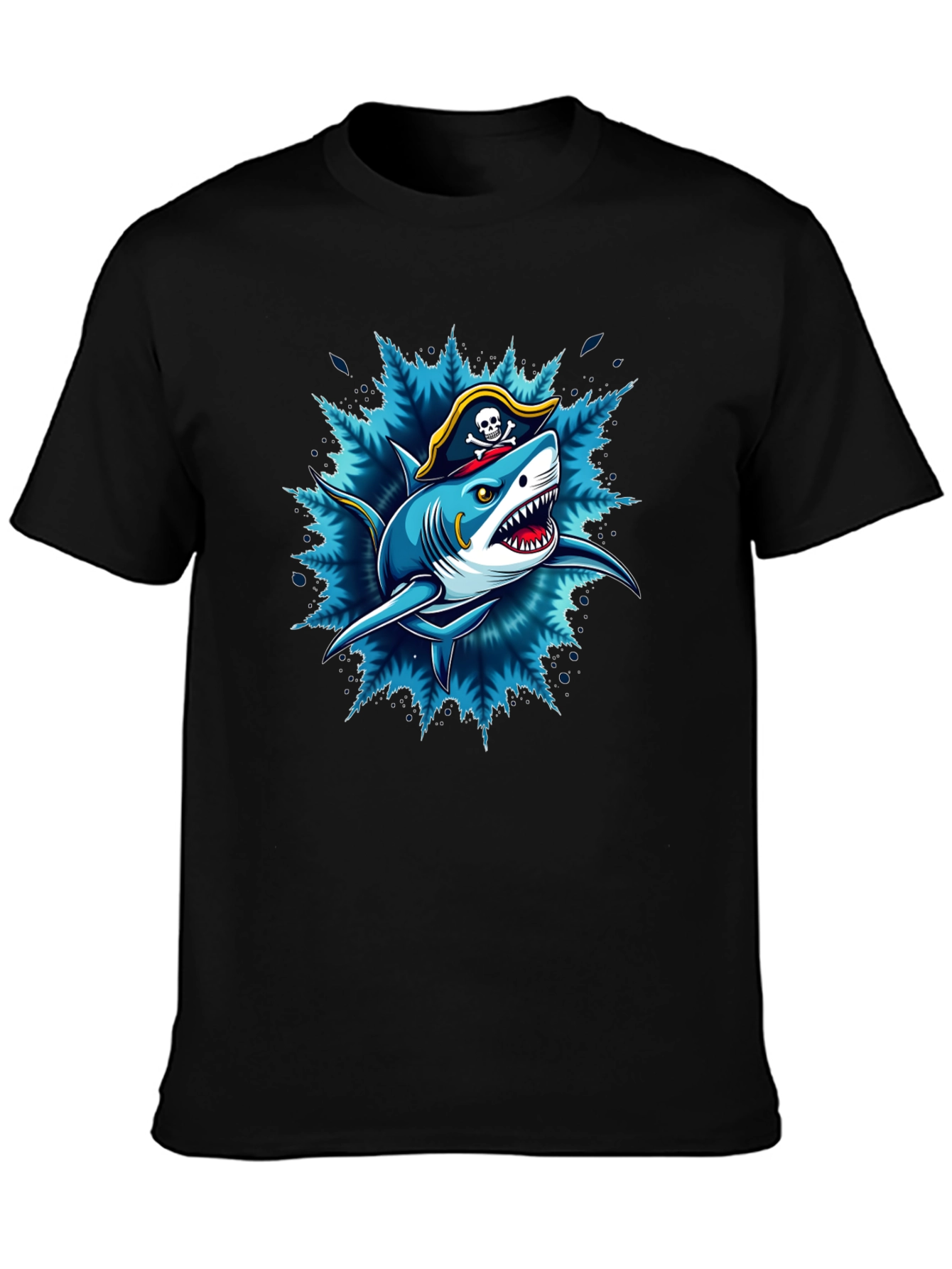 Black Pirate Shark Graphic Tee - Black Cotton T-Shirt view 3
