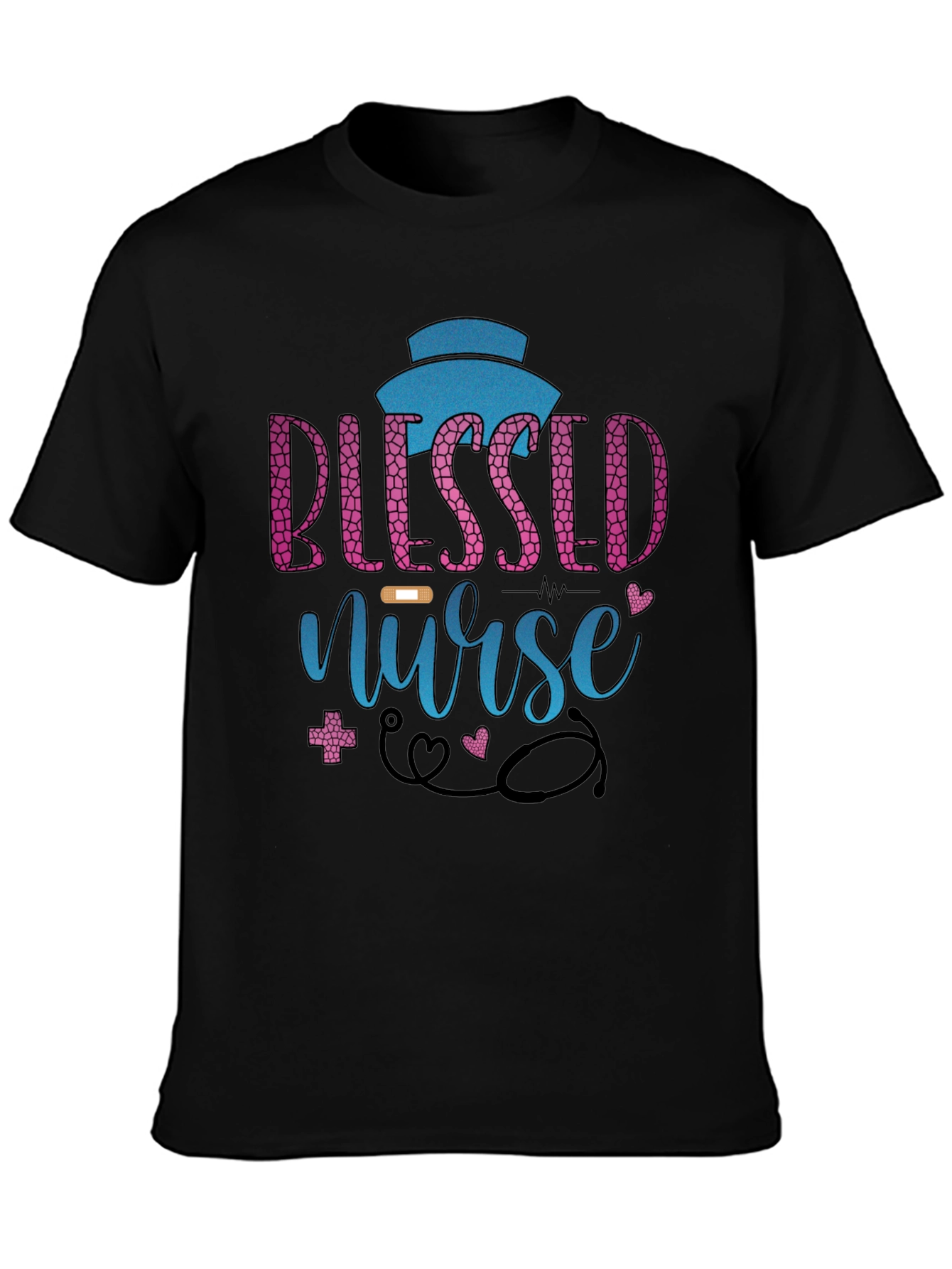 Black Blessed Nurse Graphic Tee - Black Cotton Blend view 3