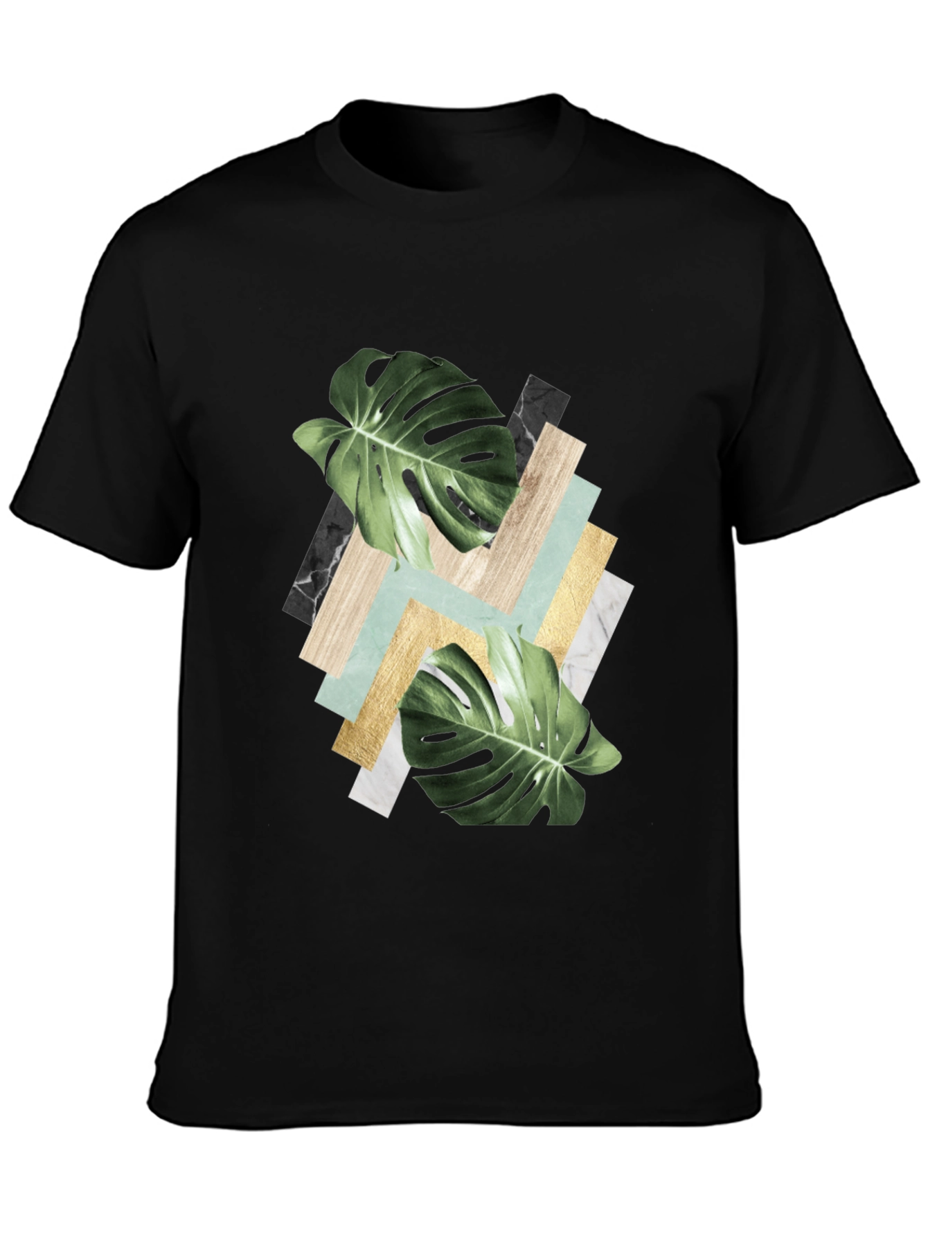 Black Tropical Leaf Geometric Print T-Shirt view 3