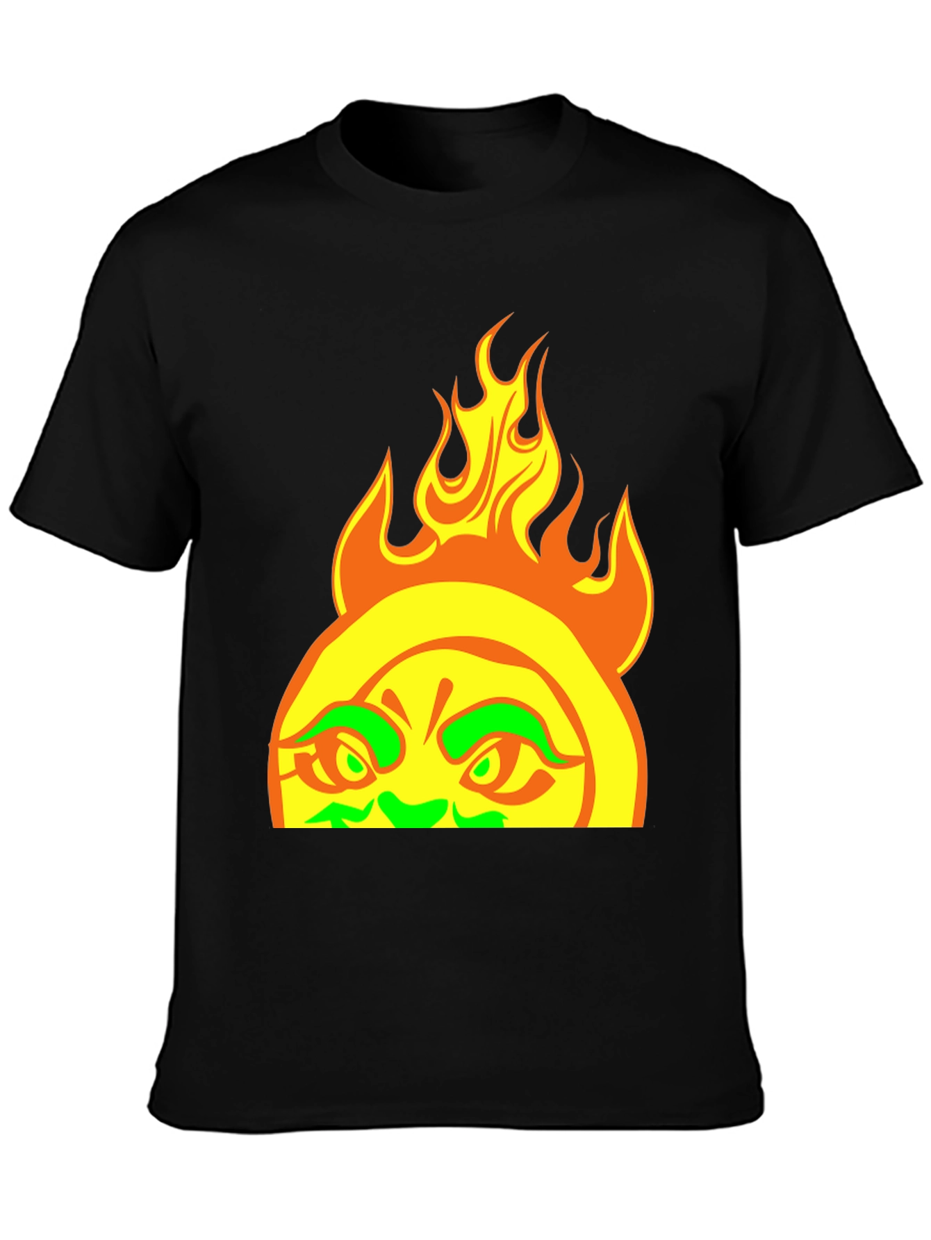 Black Fiery Sun Graphic Tee - Bold Black T-Shirt view 3