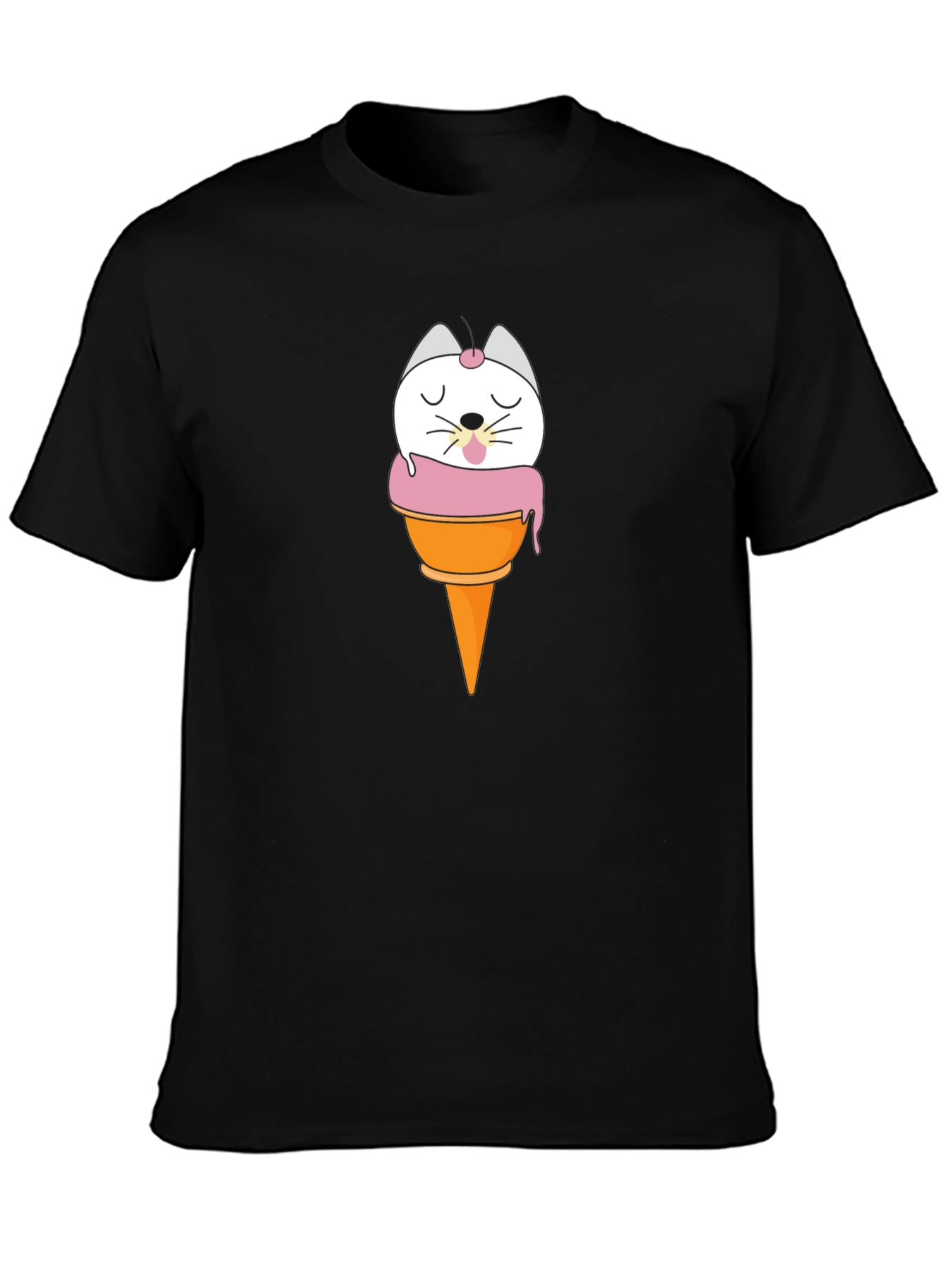 Black Cute Cat Ice Cream T-Shirt - Black view 3