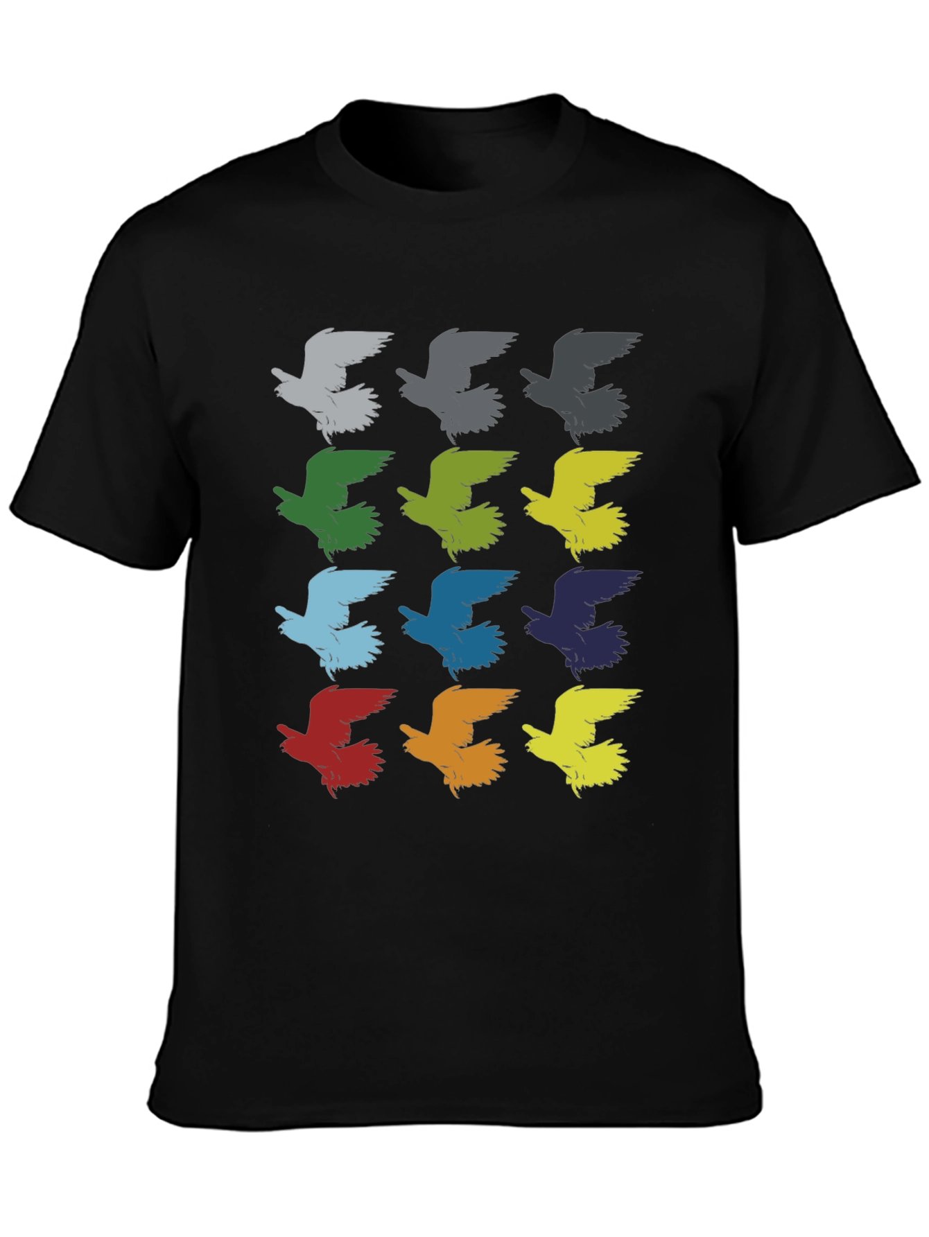 Black Colorful Bird Pattern Graphic T-Shirt view 3