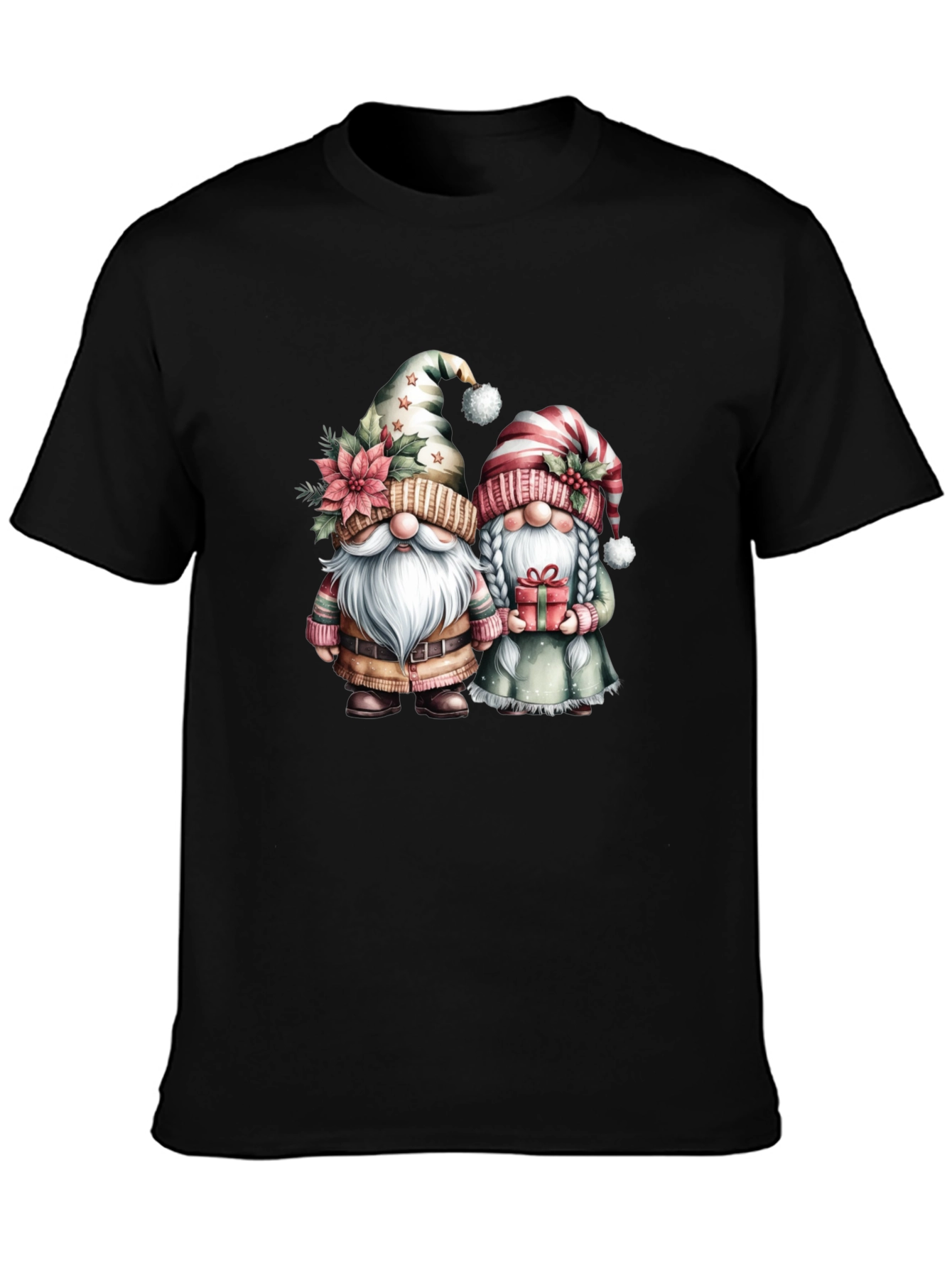Black Festive Gnome Couple T-Shirt view 3