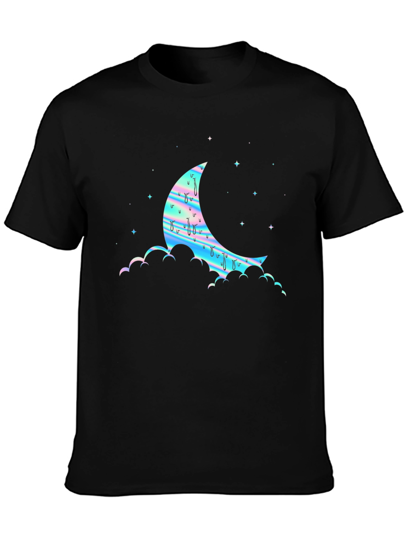 Black Dreamy Moon Graphic Tee - Black Cotton Blend view 3
