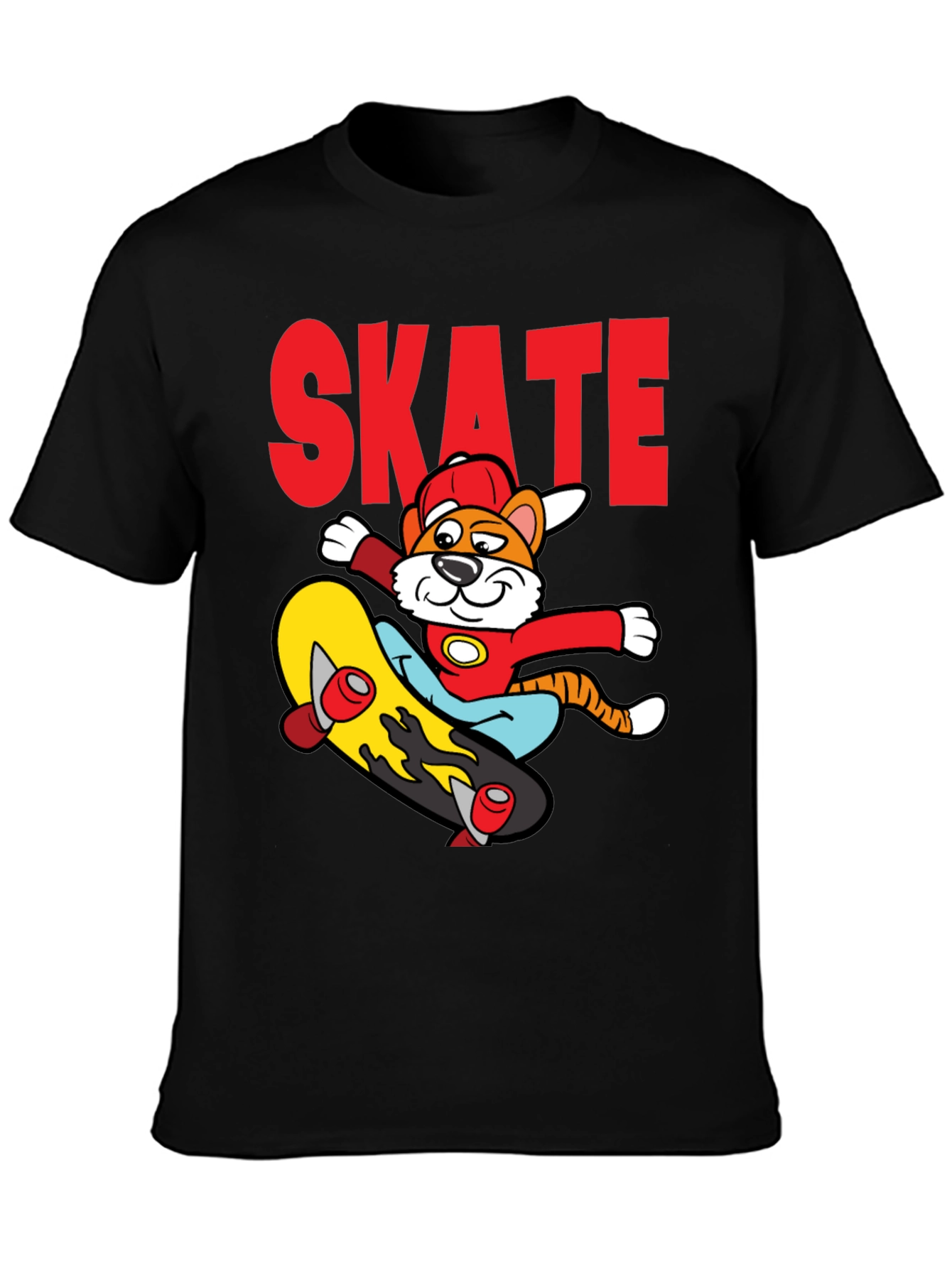 Black Skateboarding Cartoon Tiger Graphic Tee view 3
