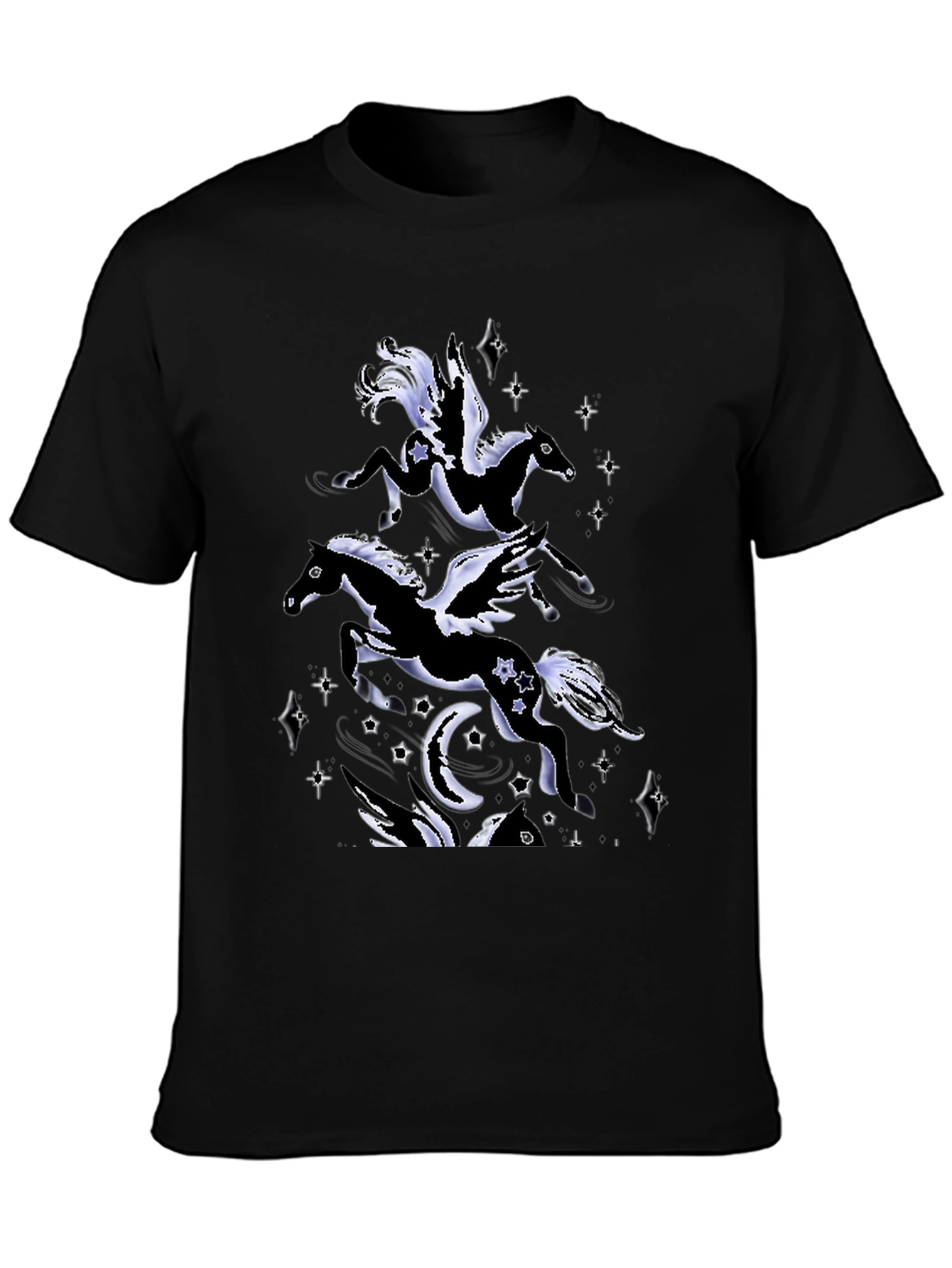 Black Celestial Pegasus Graphic T-Shirt - Men's Black Tee view 3