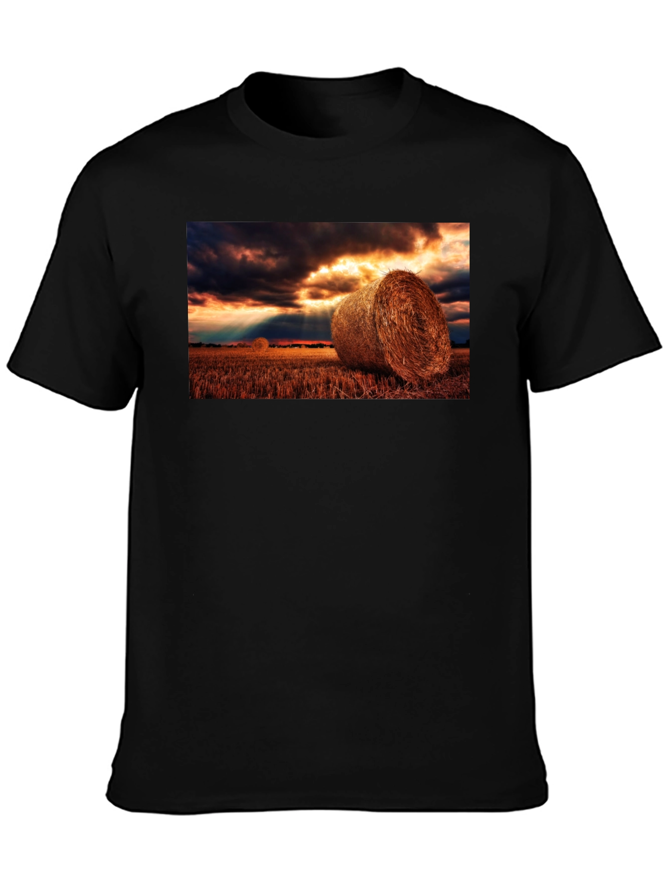 Black Harvest Hay Bales Graphic Tee - Unisex Black T-Shirt view 3