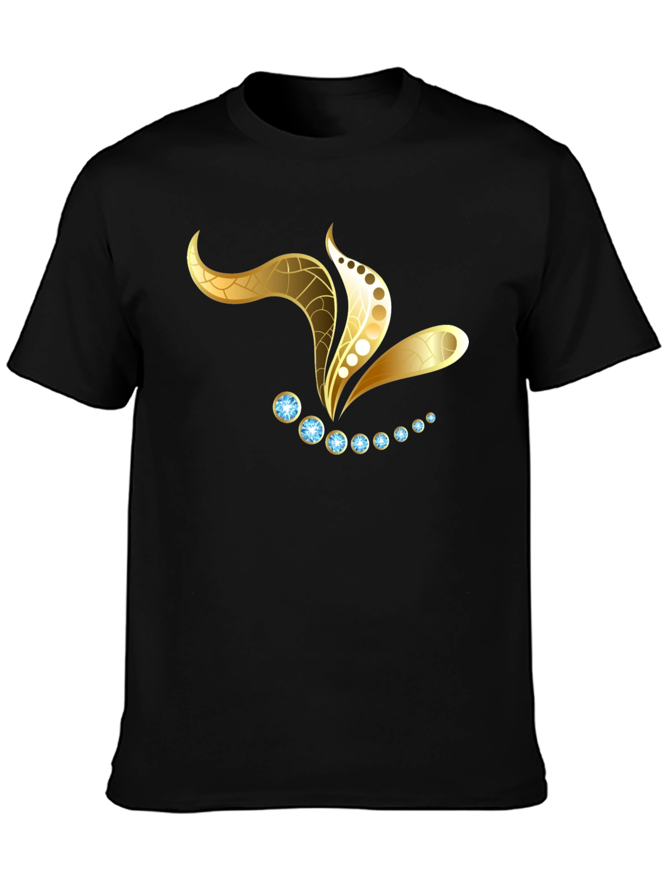 Black T-Shirt with Gold Jewel Design - 3
