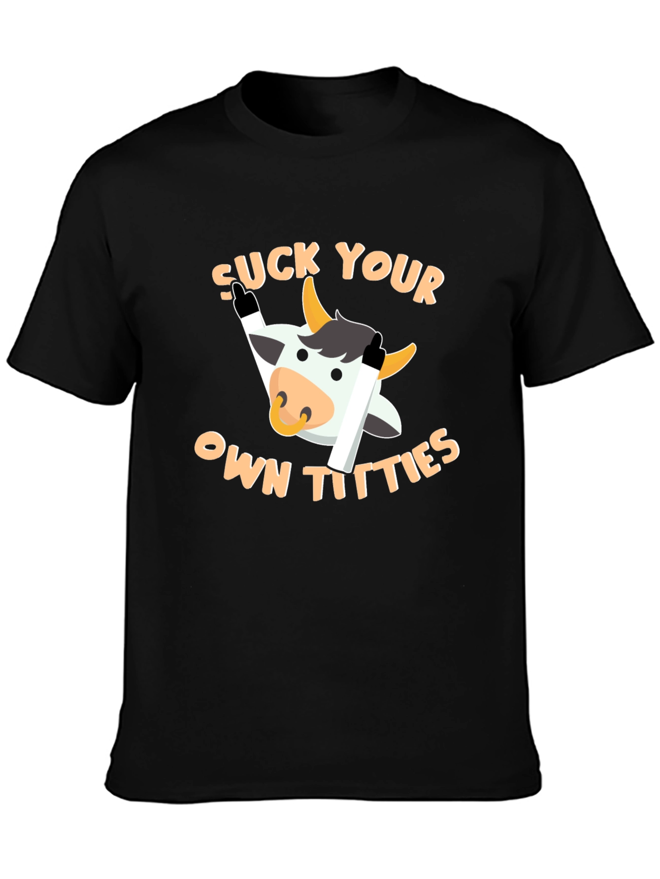 Black Funny Cow Graphic T-Shirt - "Suck Your Own Titties" view 3