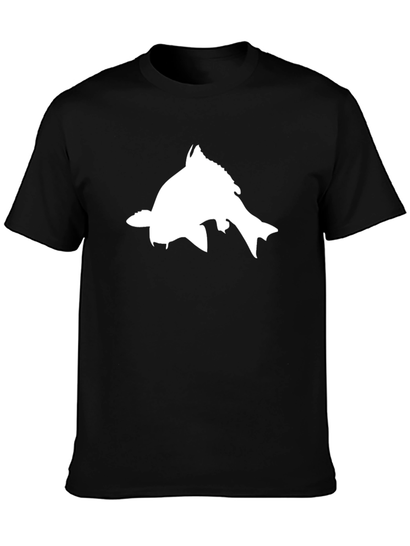 Black Men's Black T-Shirt with White Fish Graphic view 3