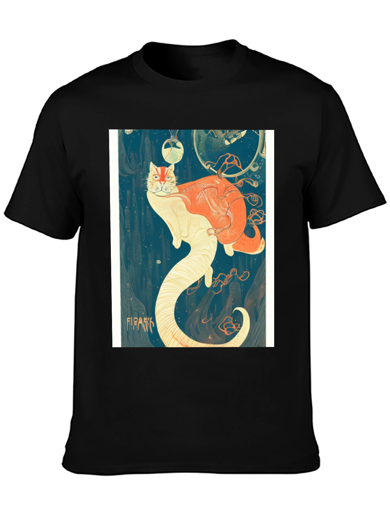 Black Surreal Cat T-Shirt view 3