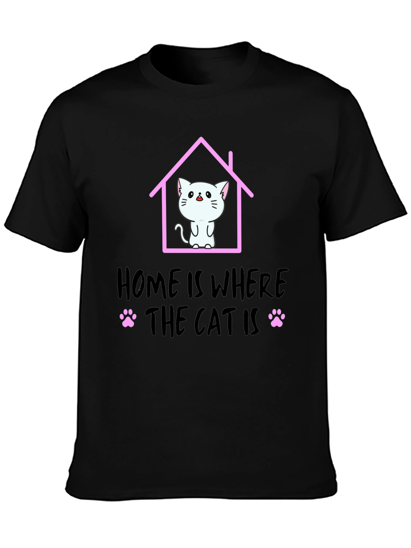Black Home Is Where The Cat Is T-Shirt, Cat Lover Tee view 3