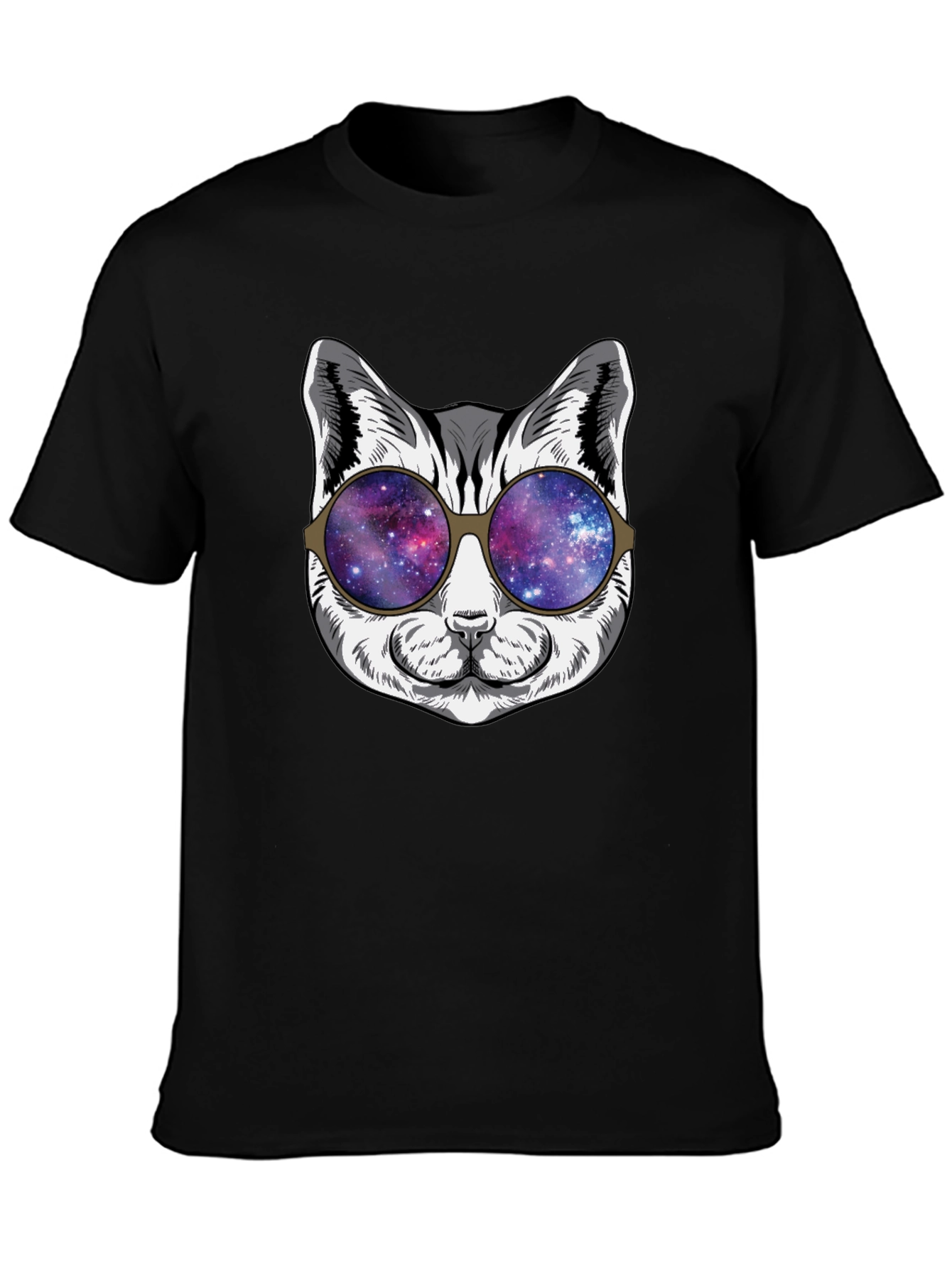Black Cool Cat Galaxy Sunglasses Black T-Shirt view 3