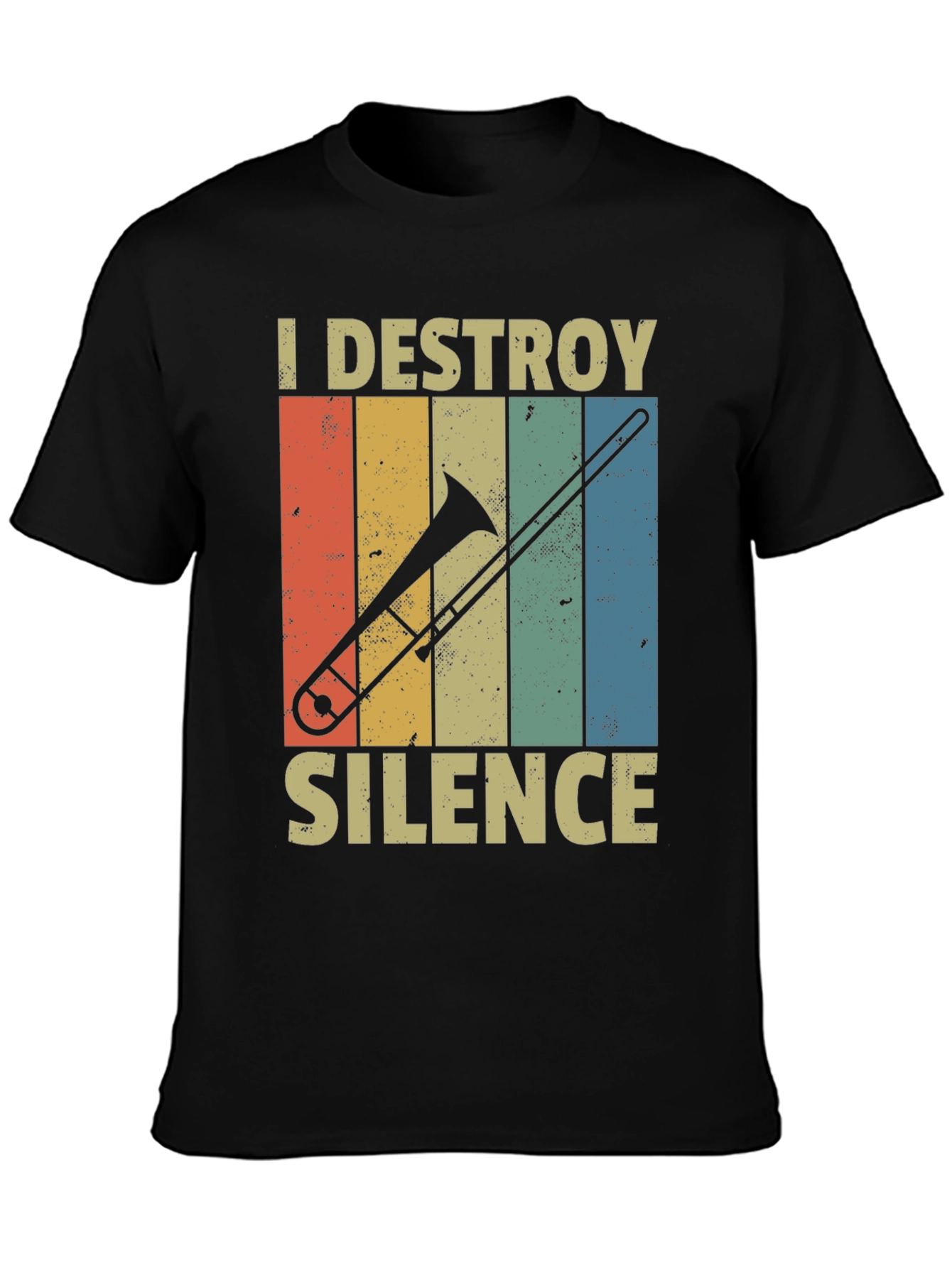 Black I Destroy Silence Trombone Player T-Shirt view 3