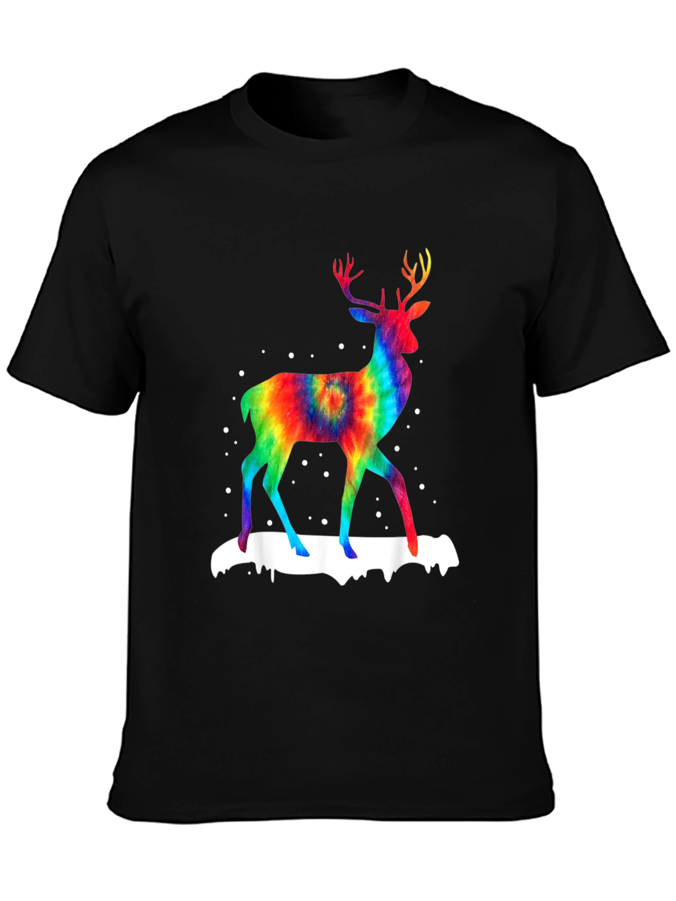 Black Rainbow Tie-Dye Deer Graphic T-Shirt view 3