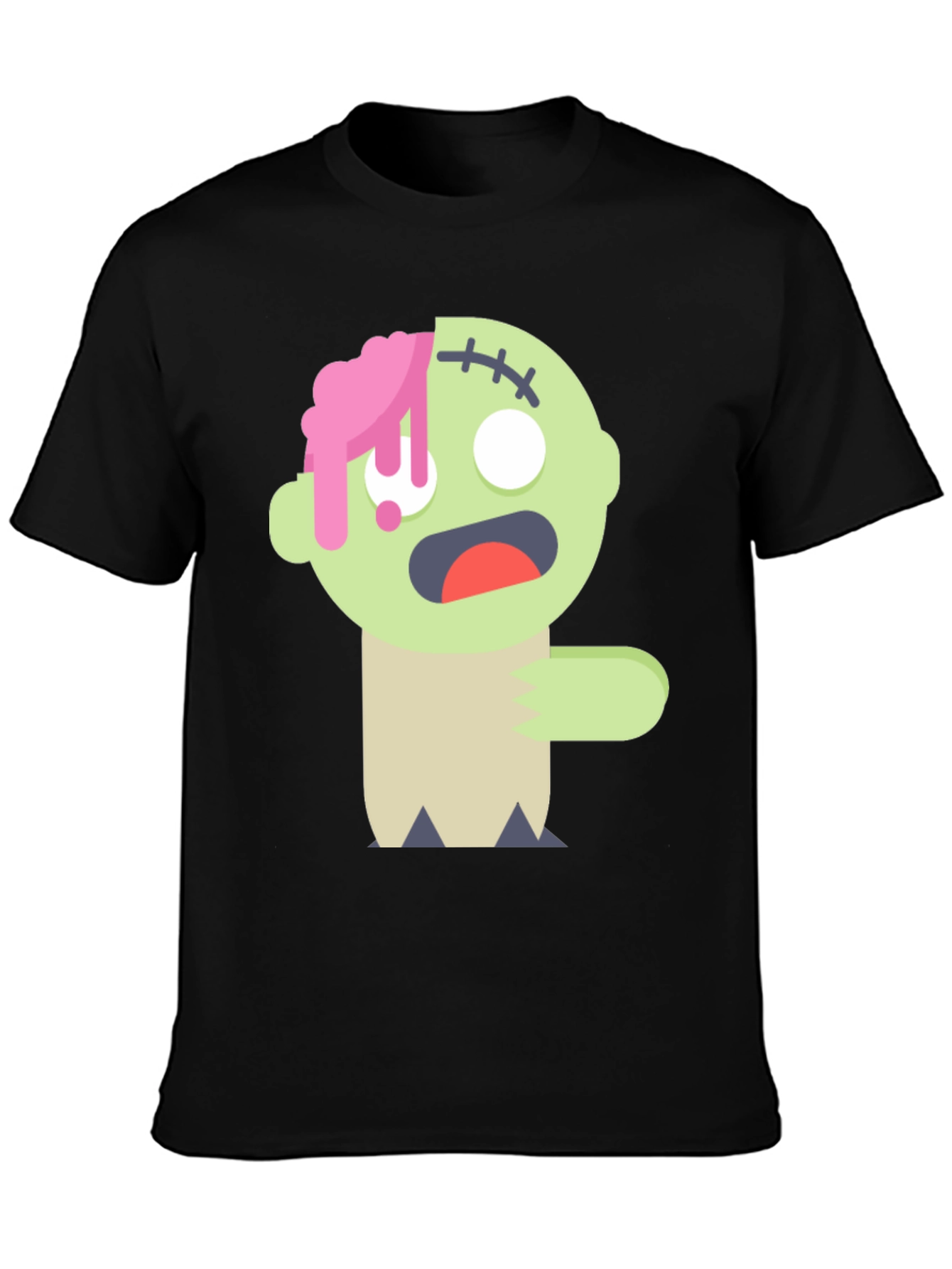 Black Zombie Cartoon Graphic T-Shirt view 3